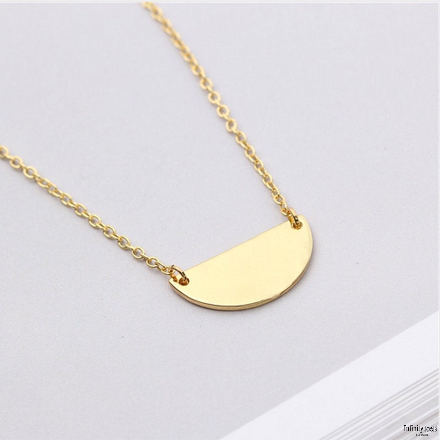 Crescent necklace, 14K Solid Gold, Half moon hammered Necklace - InfinityJools