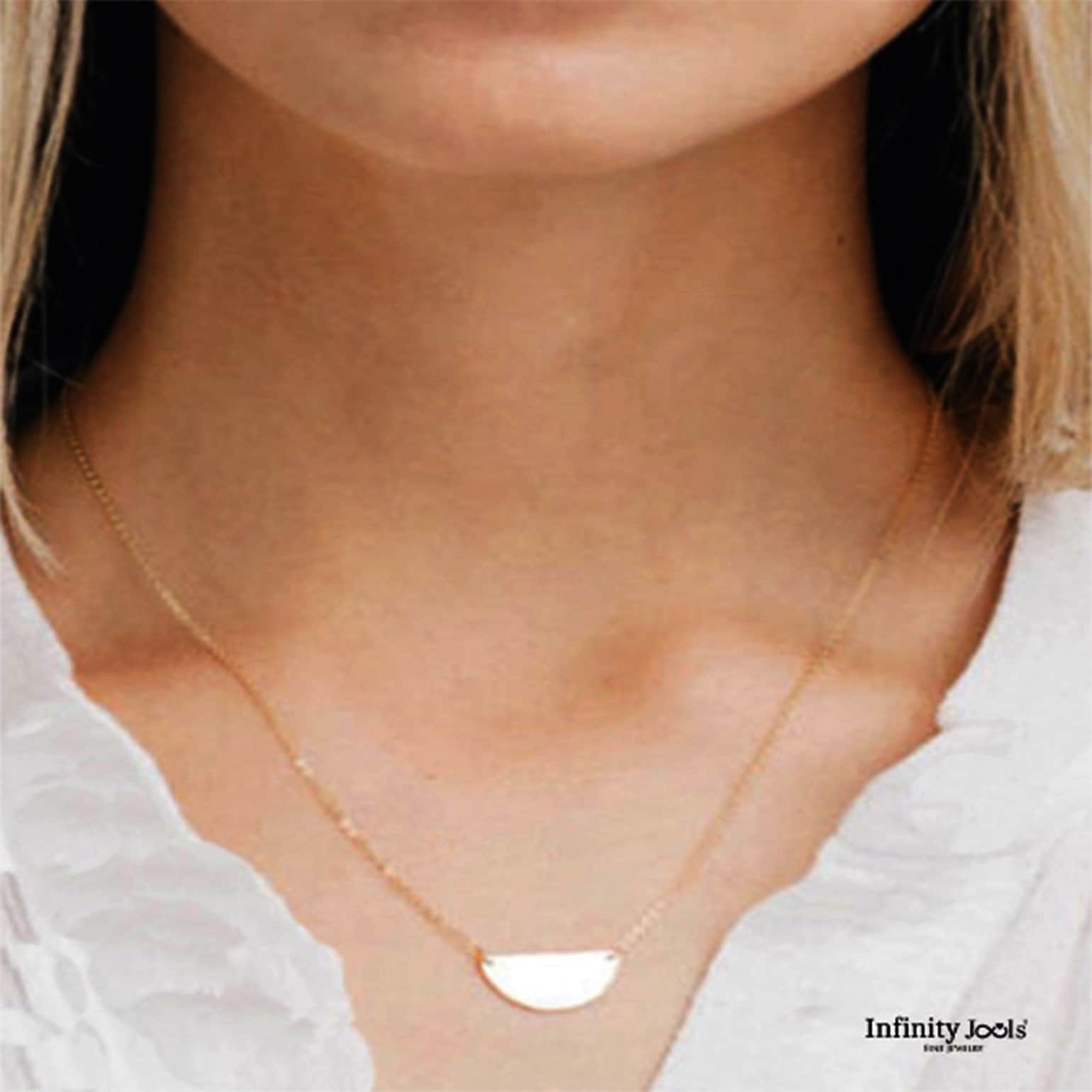 Crescent necklace, 14K Solid Gold, Half moon hammered Necklace - InfinityJools