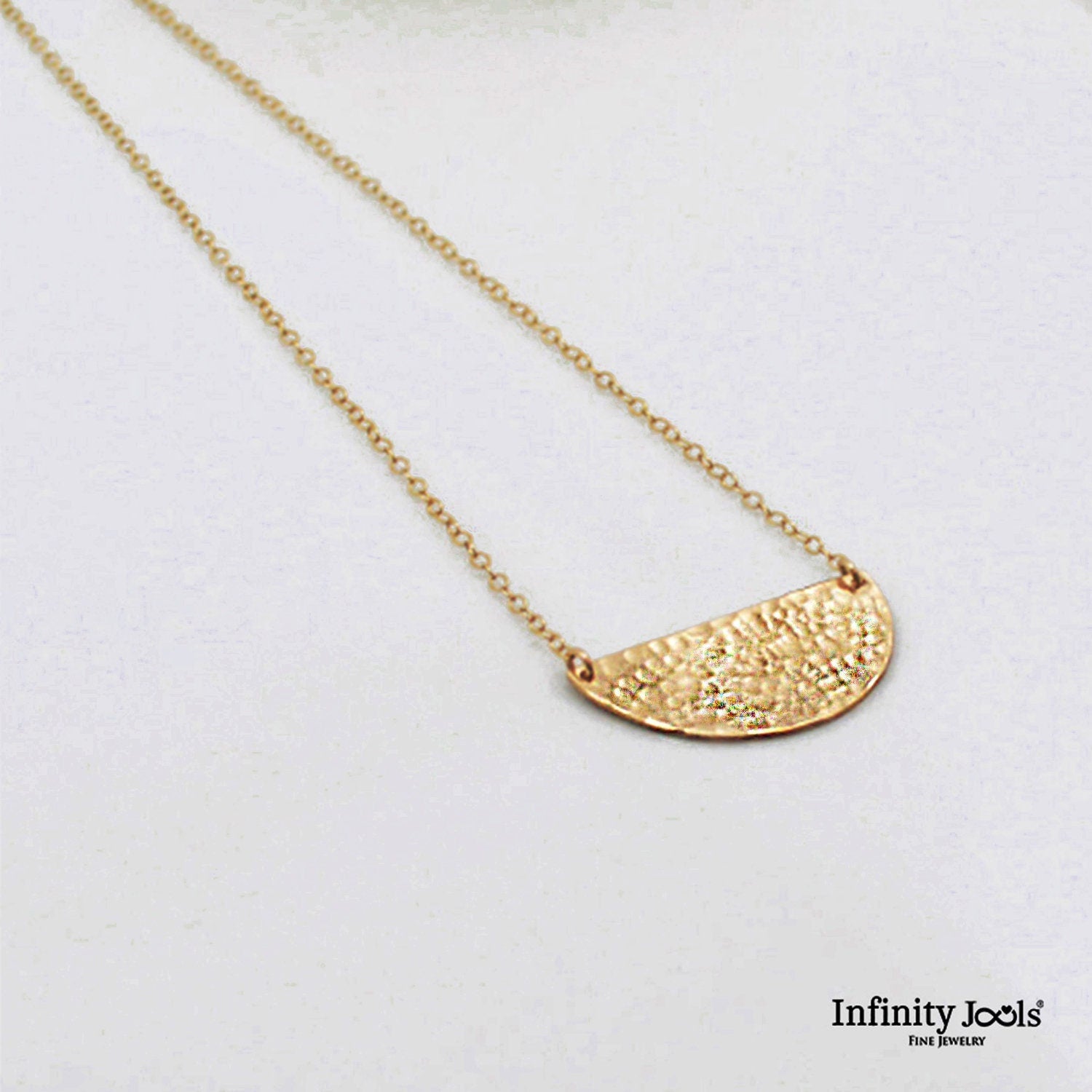 Crescent necklace, 14K Solid Gold, Half moon hammered Necklace - InfinityJools