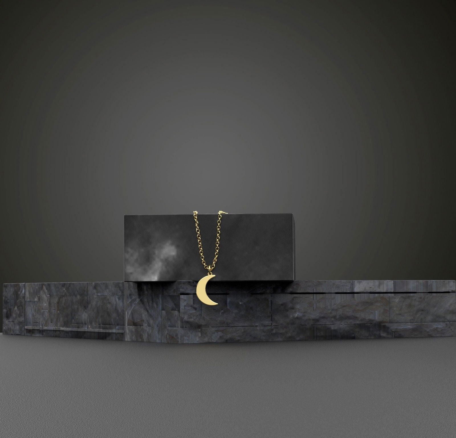 Dainty 14K Solid Gold Crescent  Moon Necklace - InfinityJools