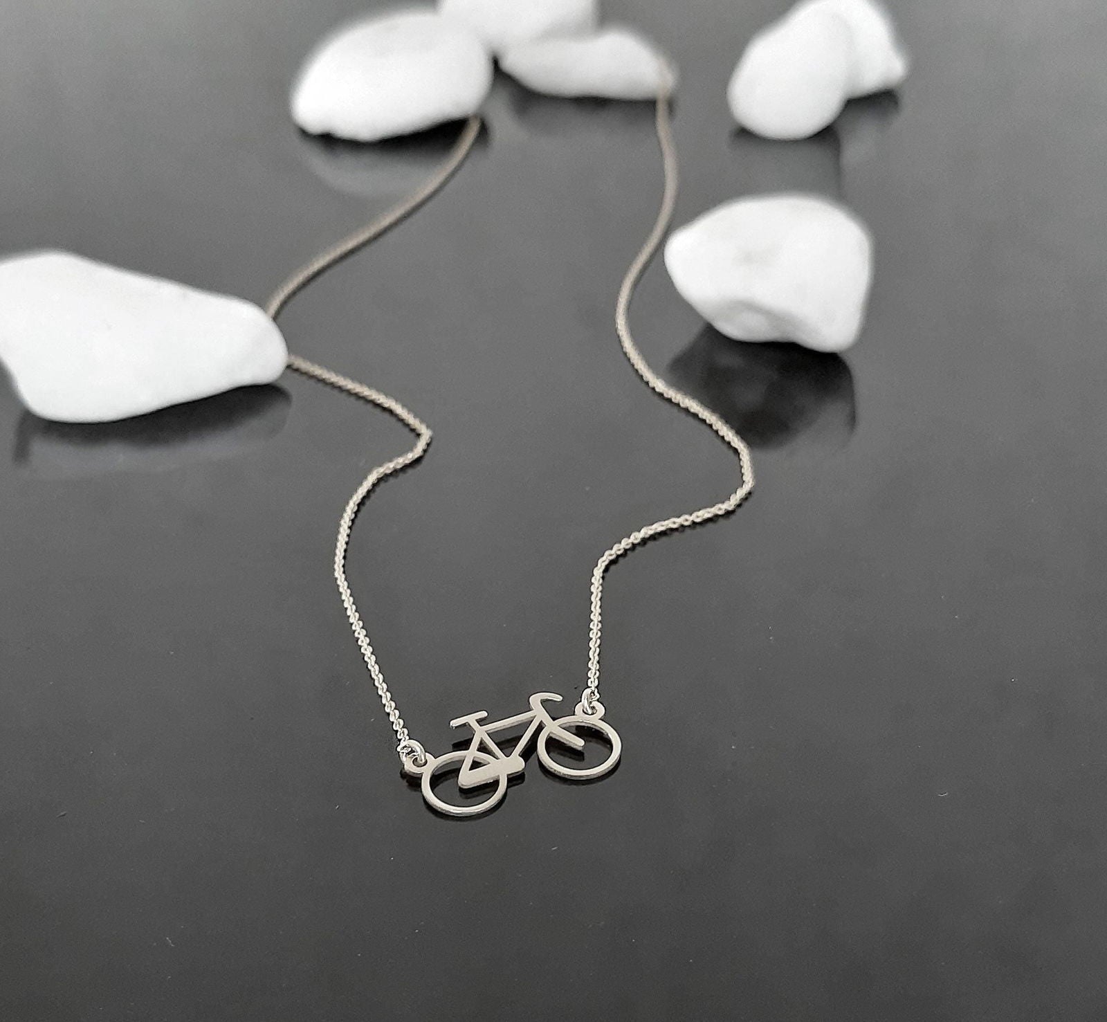 Gold Bicycle Necklace, Vintage Bike Charm, 9K 14K Gold - InfinityJools