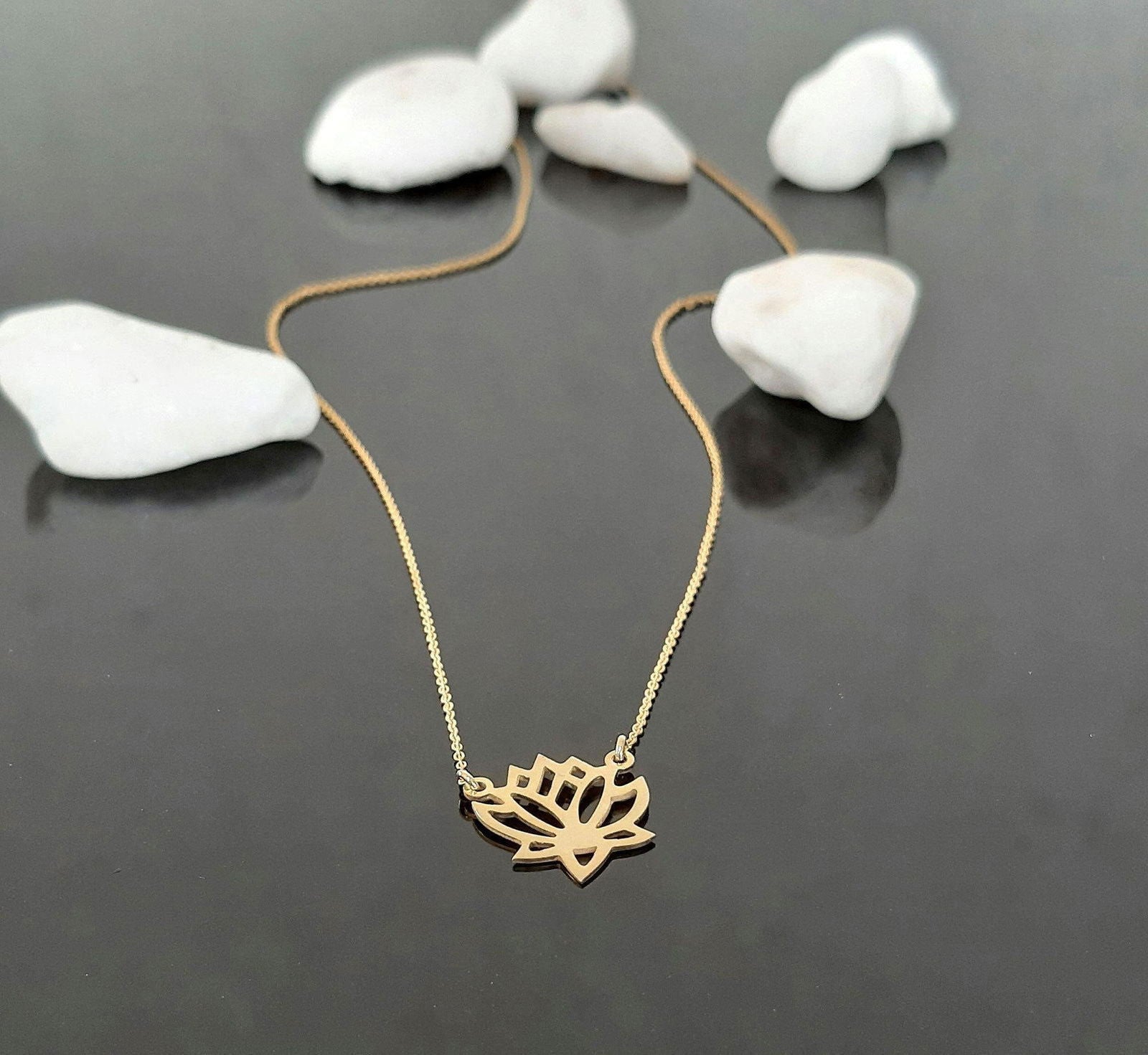 Real 14k Solid Gold Minimal Lotus Flower Necklace - InfinityJools