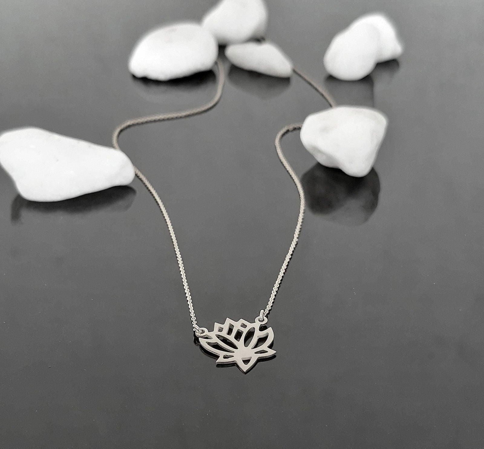 Real 14k Solid Gold Minimal Lotus Flower Necklace - InfinityJools