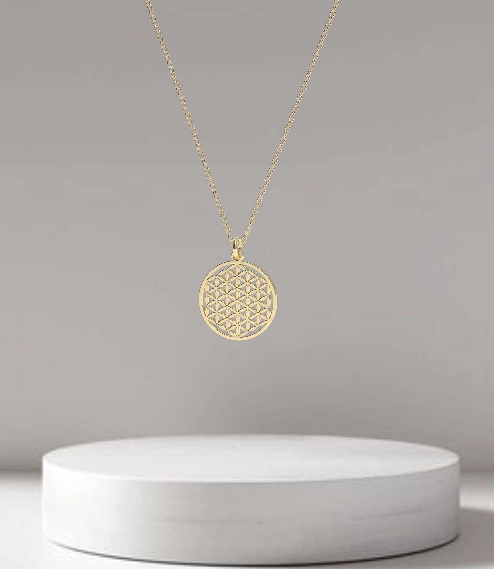 Solid 14k Yellow gold Flower of Life pendant - InfinityJools