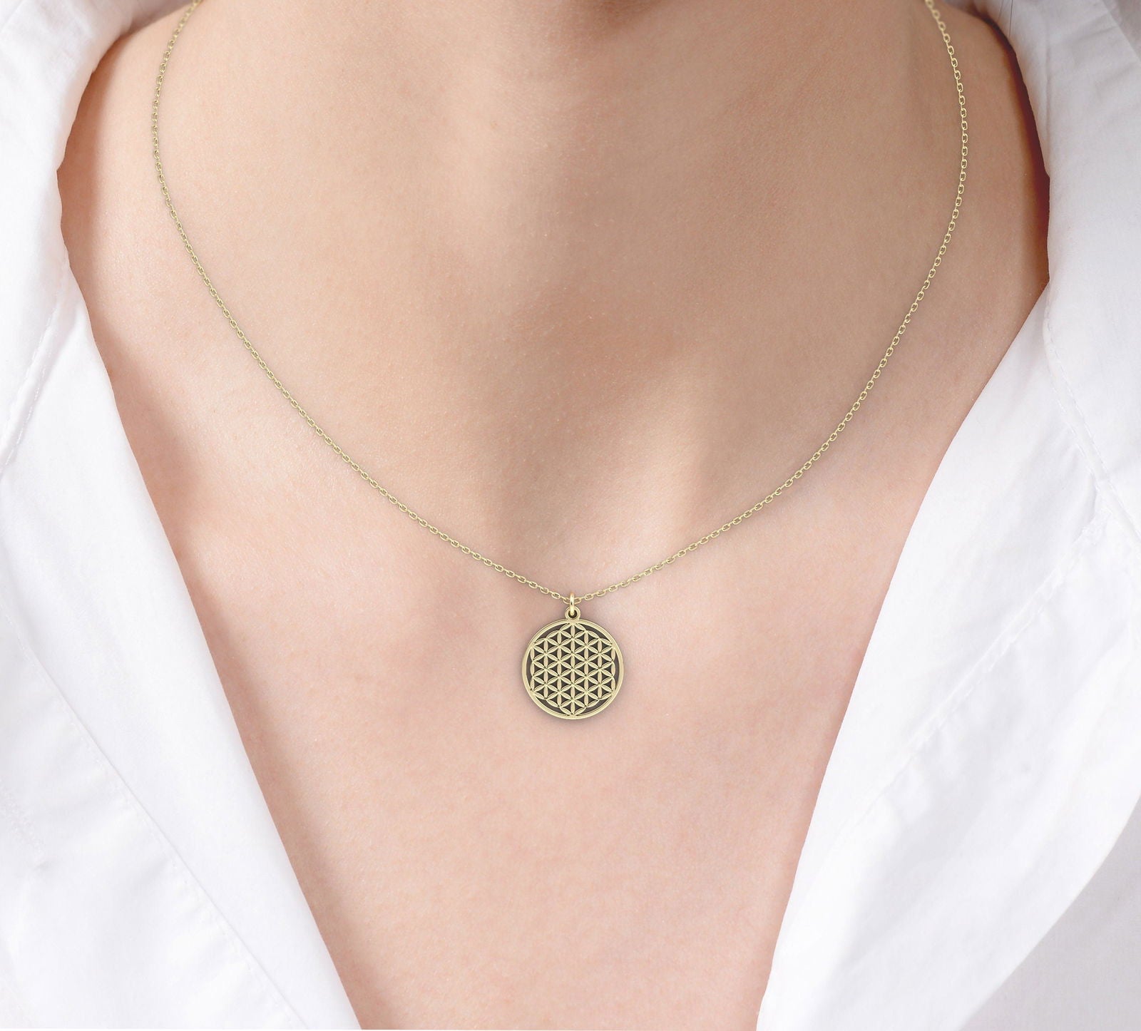 Solid 14k Yellow gold Flower of Life pendant - InfinityJools