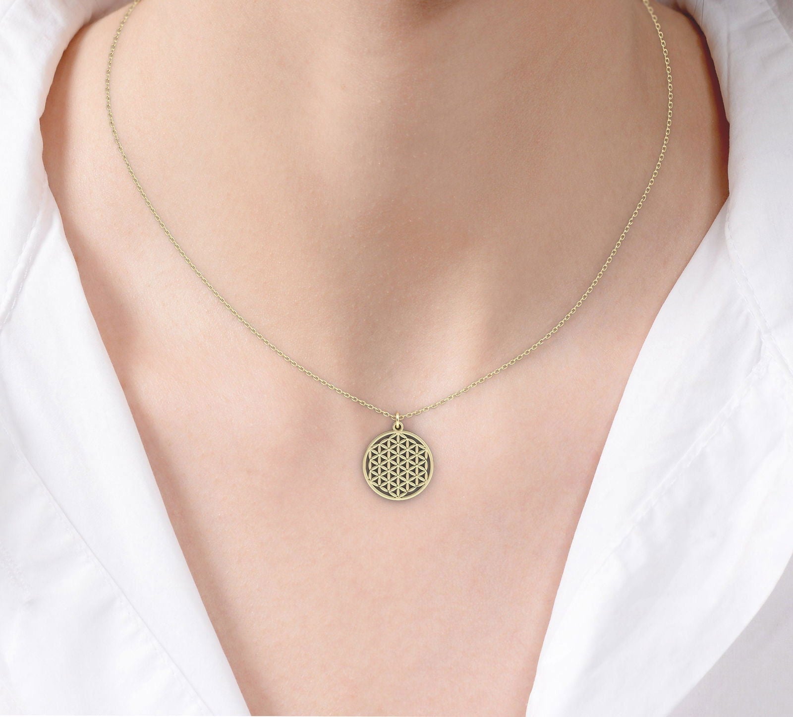 Solid 14k Yellow gold Flower of Life pendant - InfinityJools