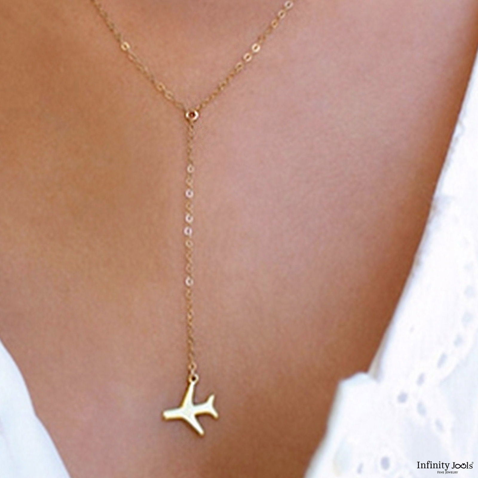Unique 14K Solid gold Airplane Necklace - InfinityJools