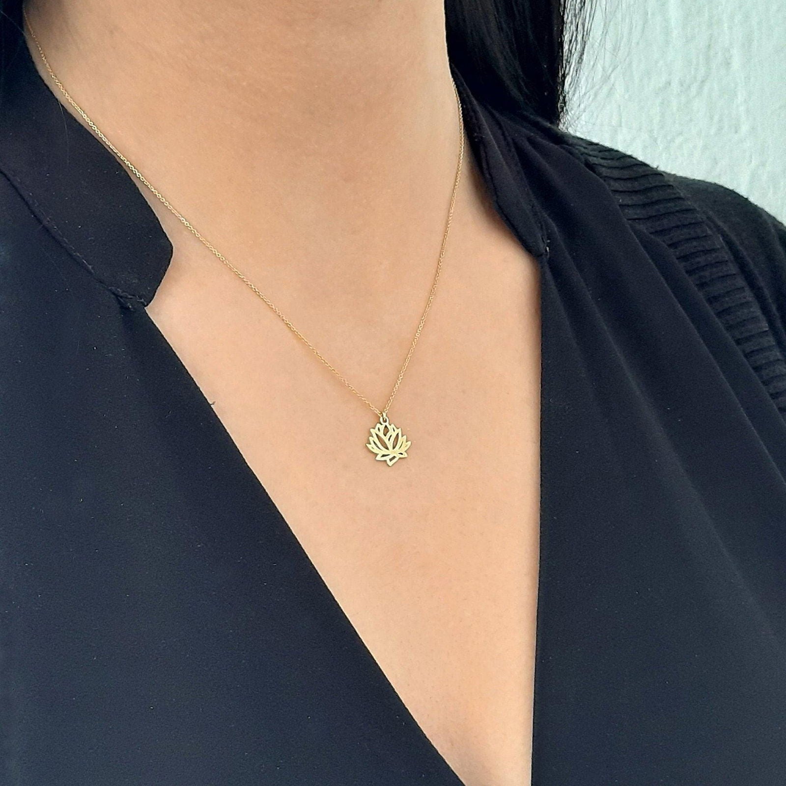 Unique Lotus Necklace , dainty thin chain, minimal Necklace - InfinityJools