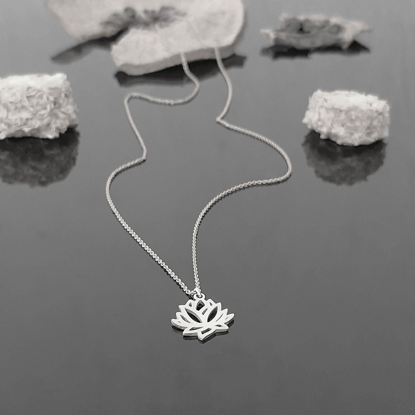 Unique Lotus Necklace , dainty thin chain, minimal Necklace - InfinityJools