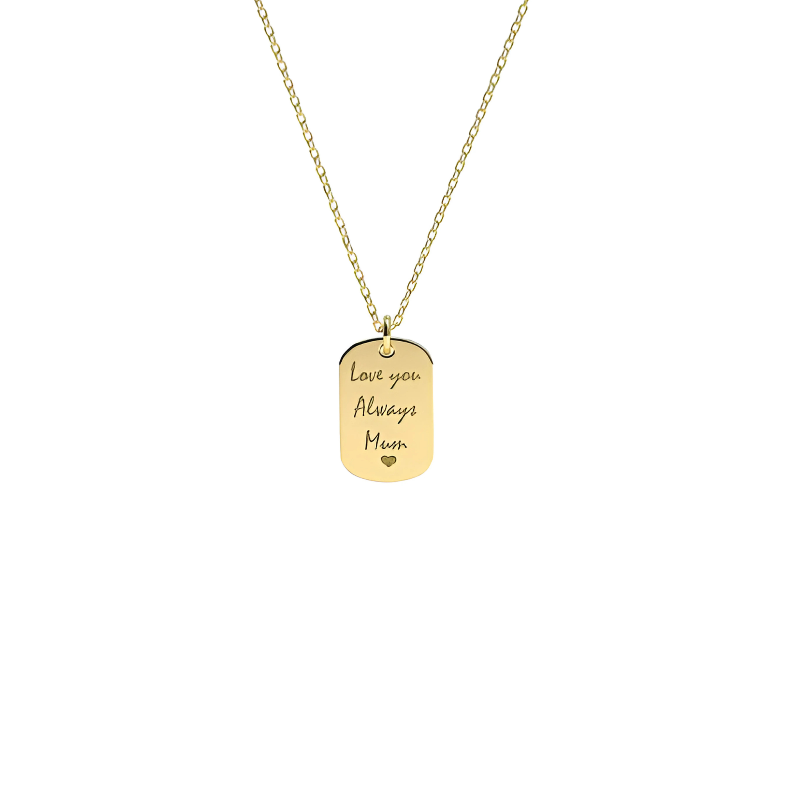Solid Gold Dog Tag Actual Handwriting Necklace