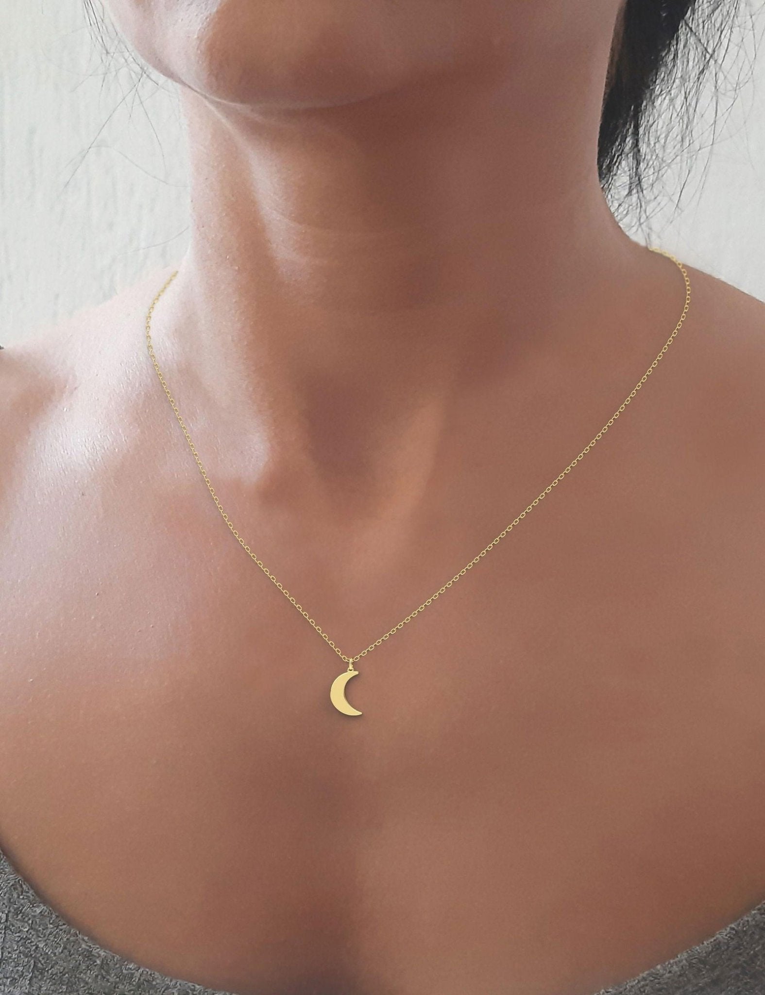 Dainty 14K Solid Gold Crescent Moon Necklace - InfinityJools
