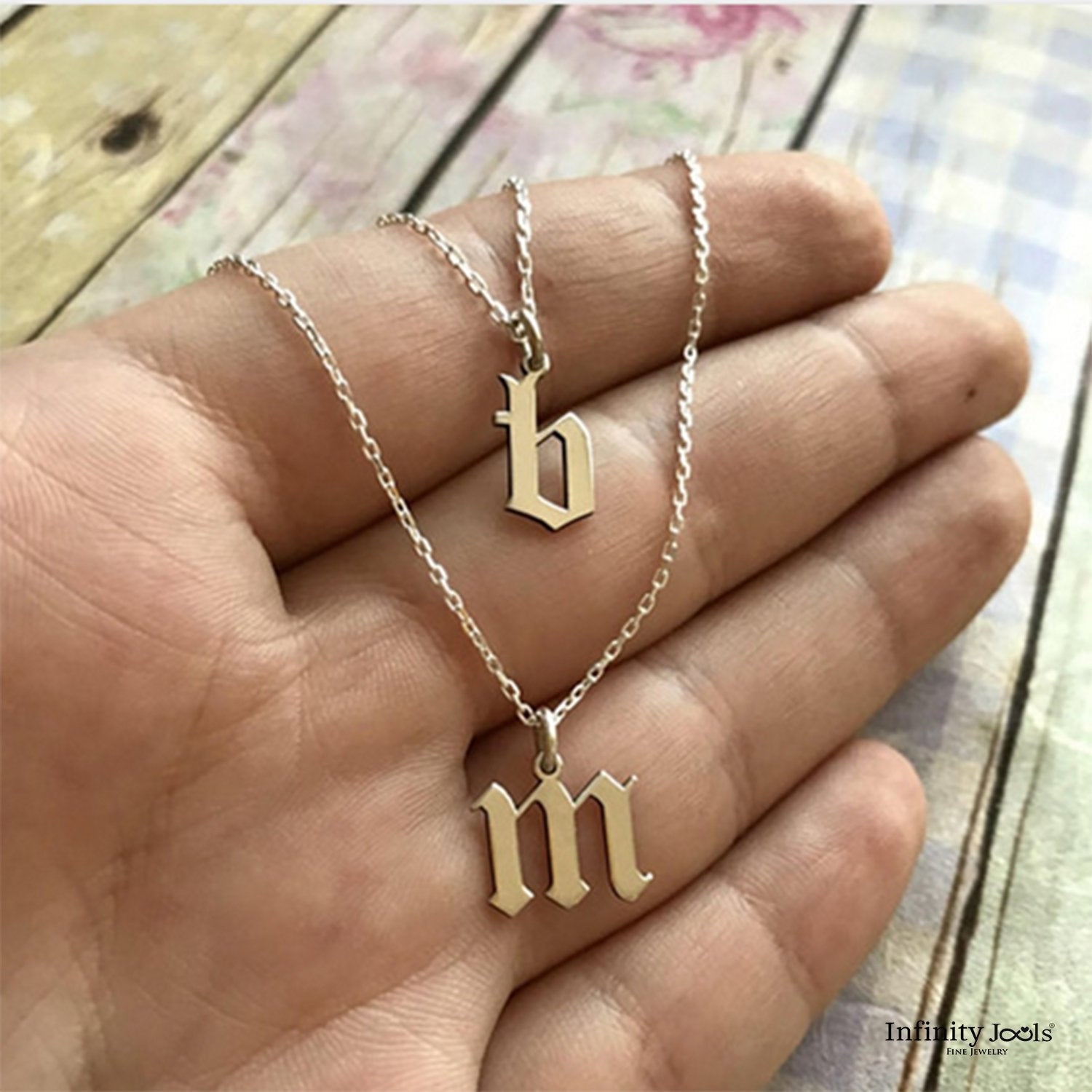 14k Gold Initial Necklace, Old English Initial Necklace