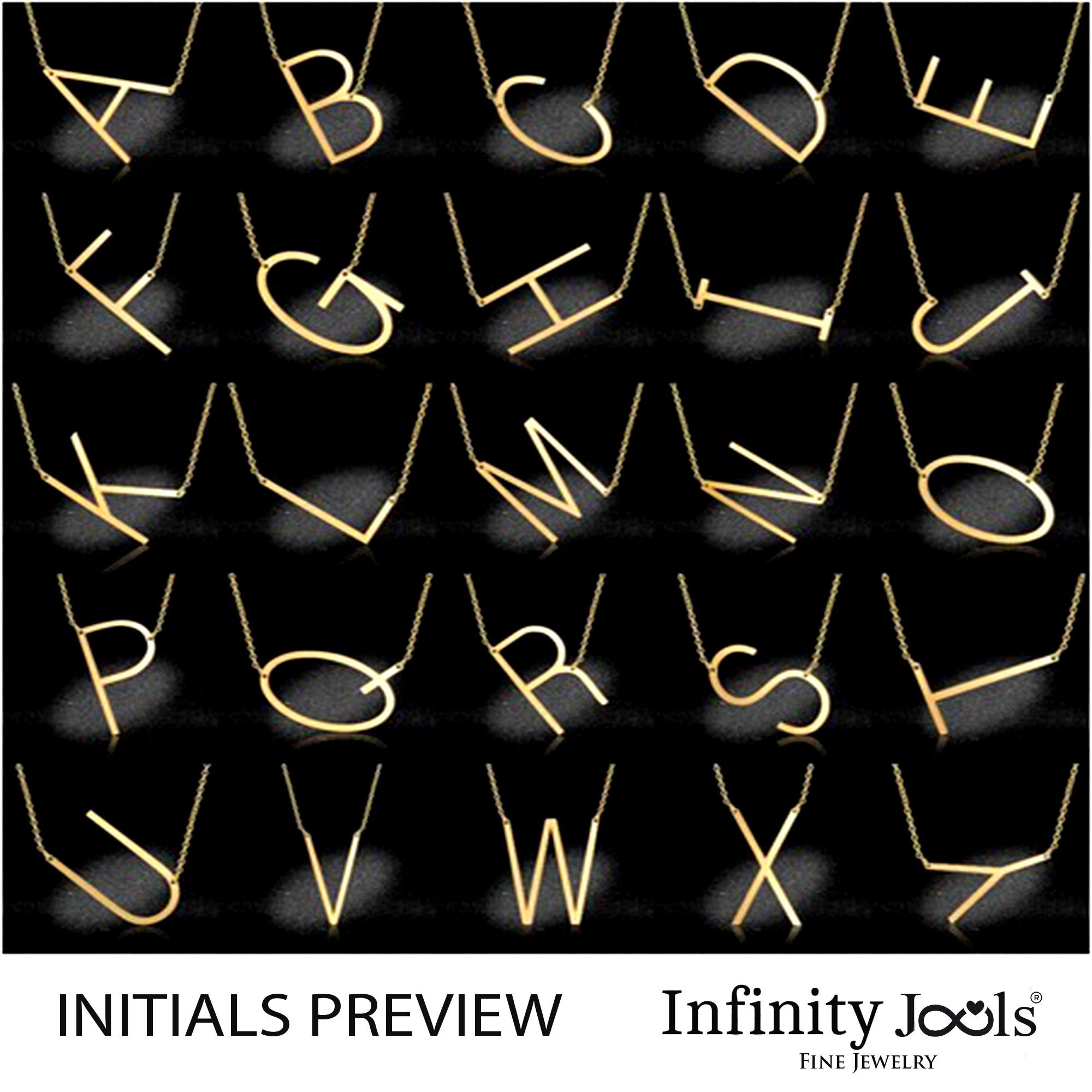 14K Solid Gold Alphabet Initial Sideways Necklace