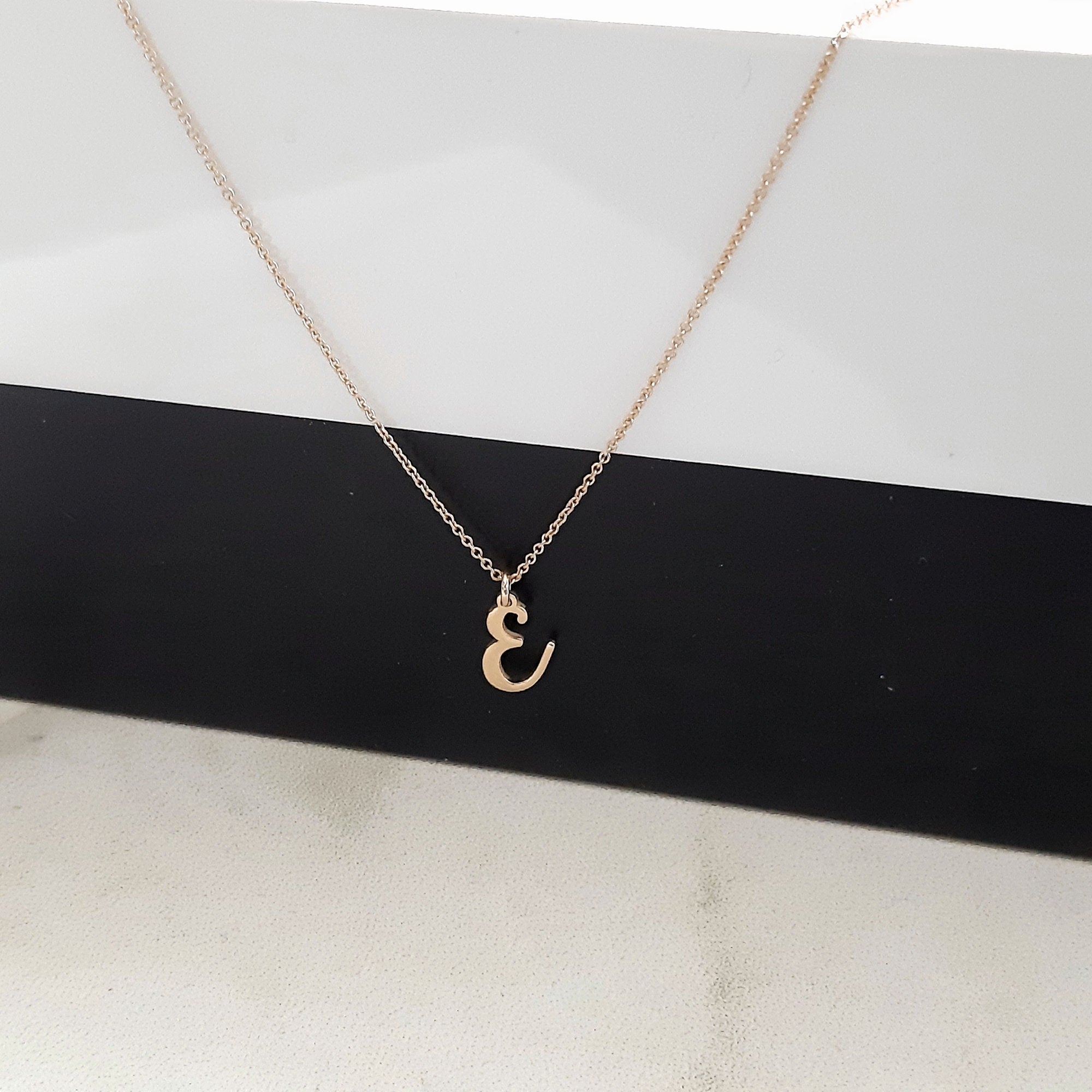 14K Solid Gold Cursive Letter Necklace