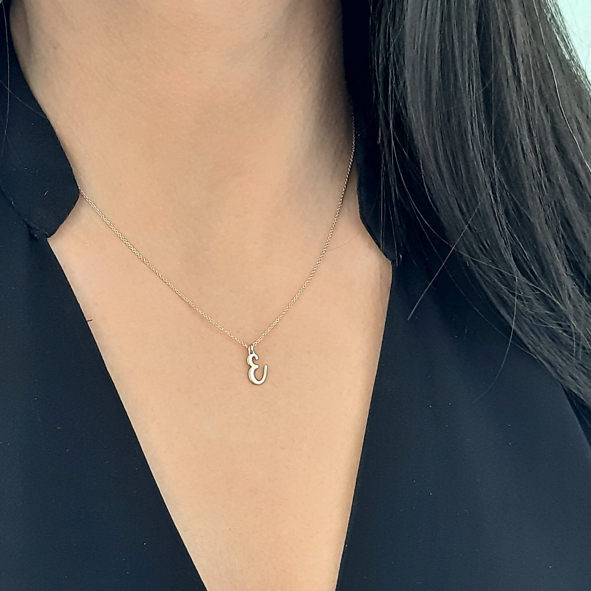 14K Solid Gold Cursive Letter Necklace