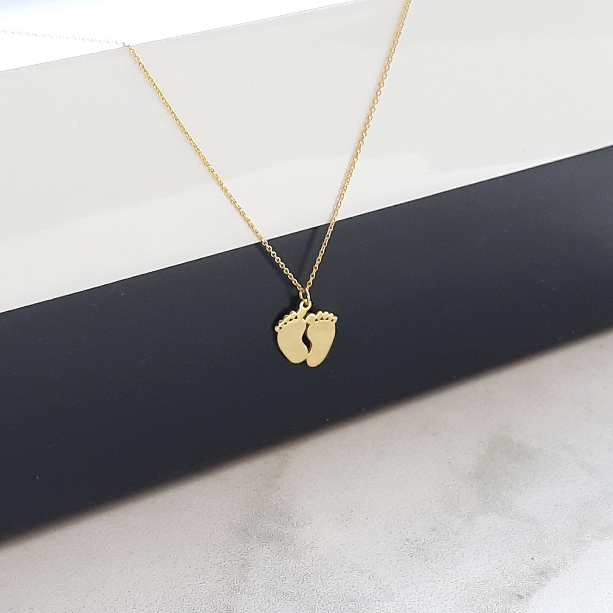 14k yellow gold, Baby footprint necklace