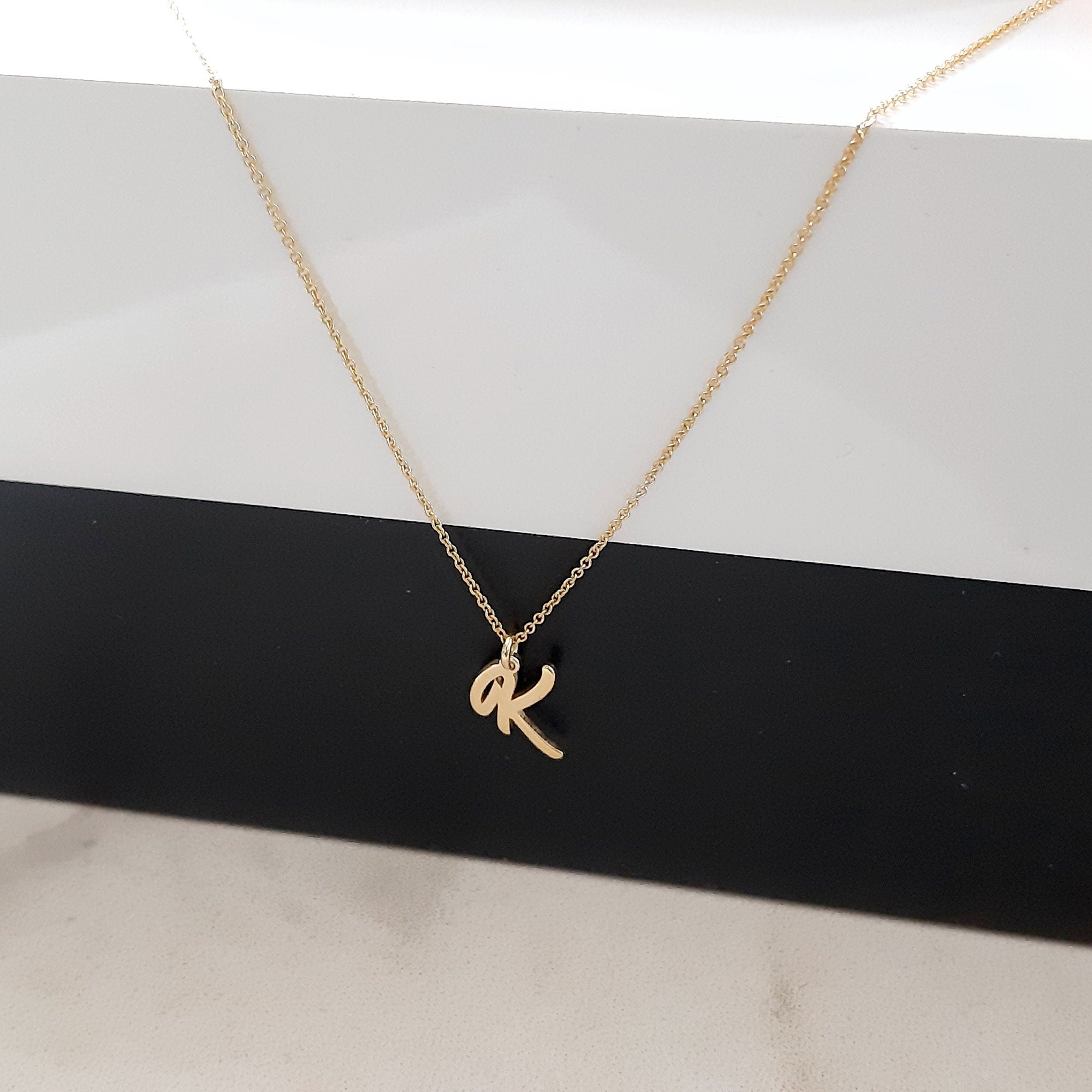 14K Solid Gold Custom Script Letter Necklace