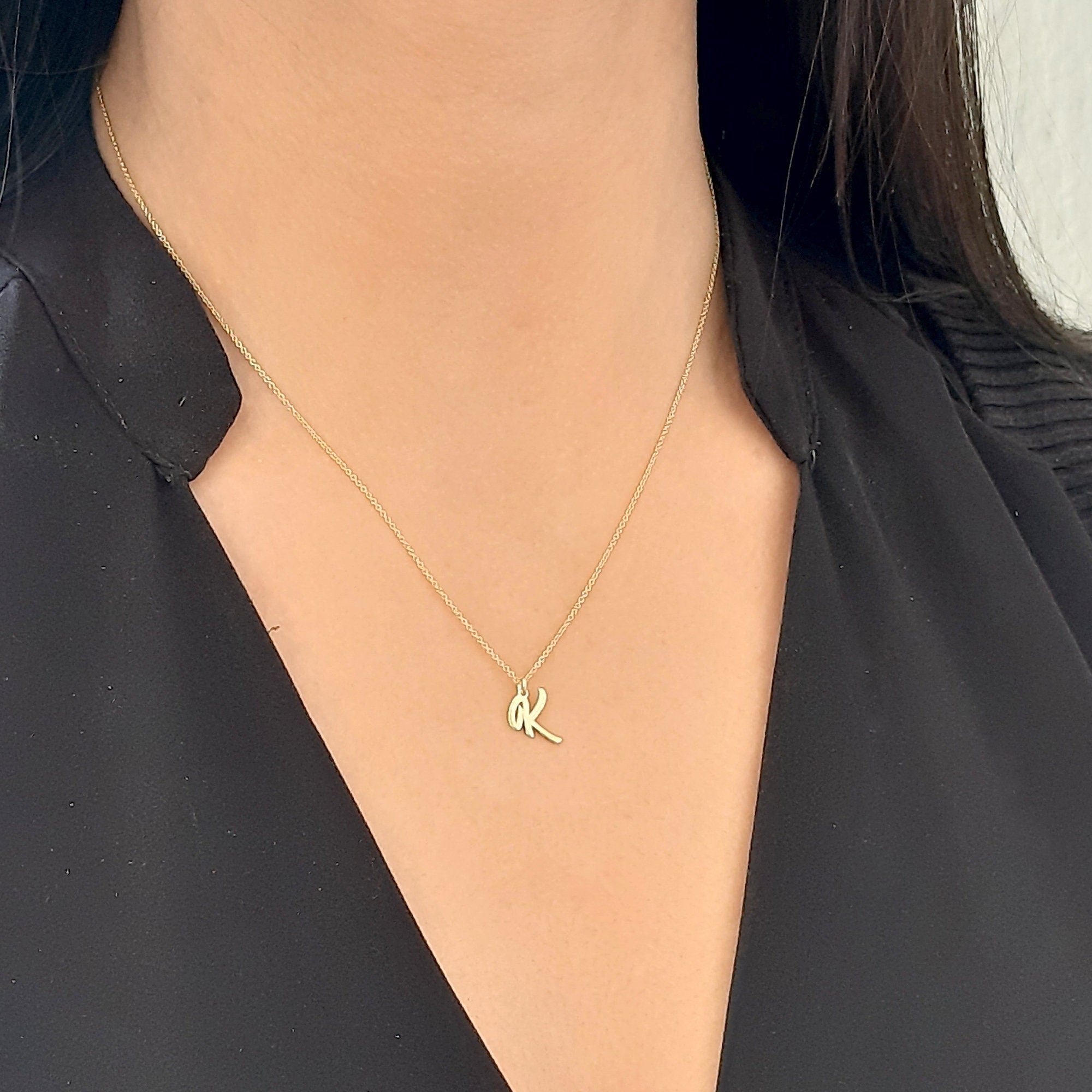 14K Solid Gold Custom Script Letter Necklace