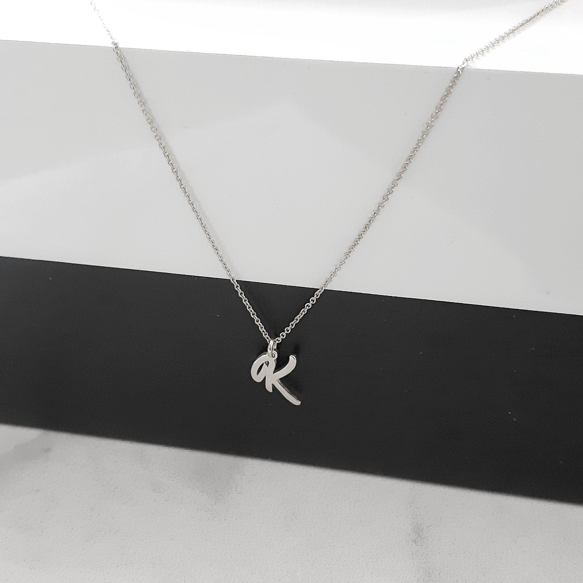 14K Solid Gold Custom Script Letter Necklace