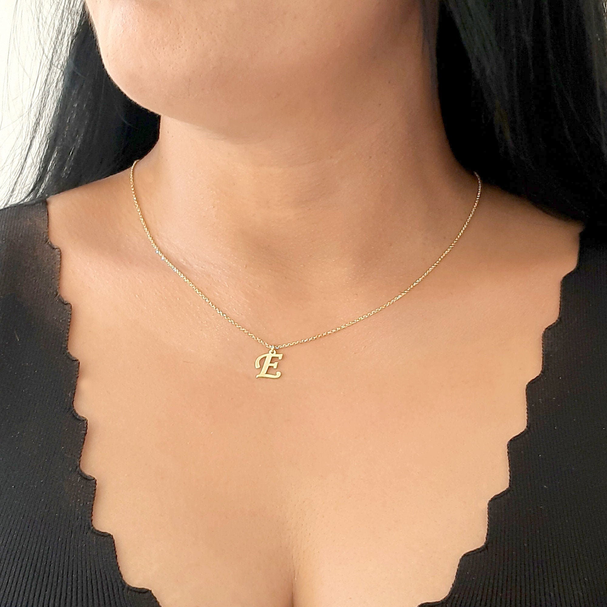 14k Real Gold Initial Necklace, 14k Gold Personalized Letter Necklace