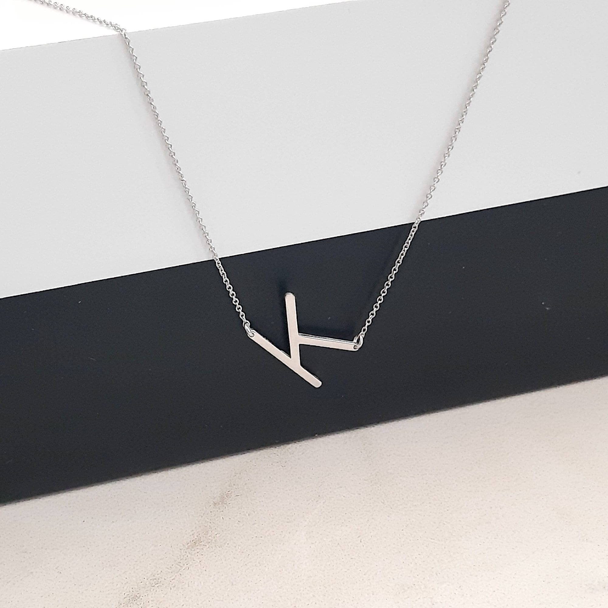 14K Solid Gold Alphabet Initial Sideways Necklace