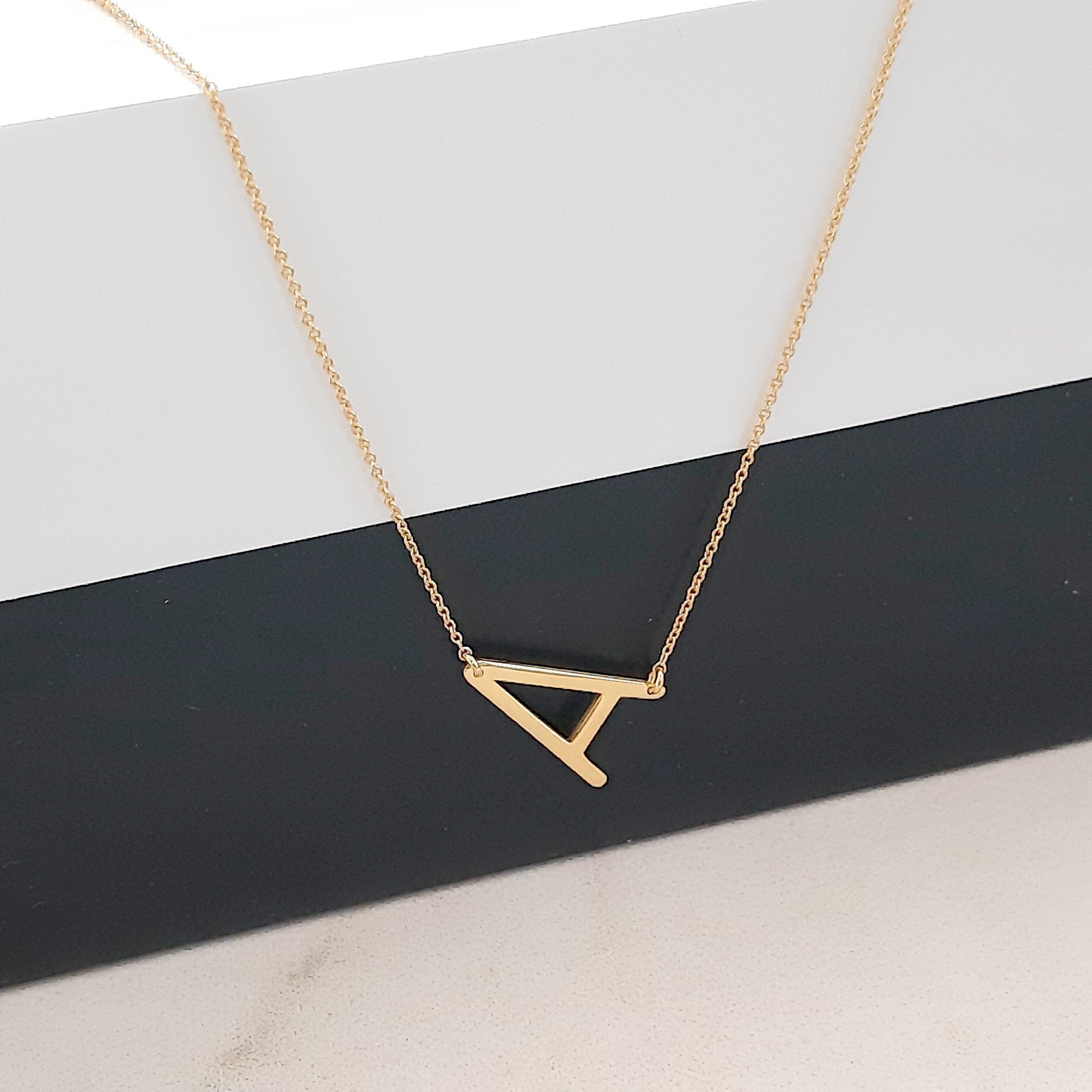 14K Solid Gold Alphabet Initial Sideways Necklace