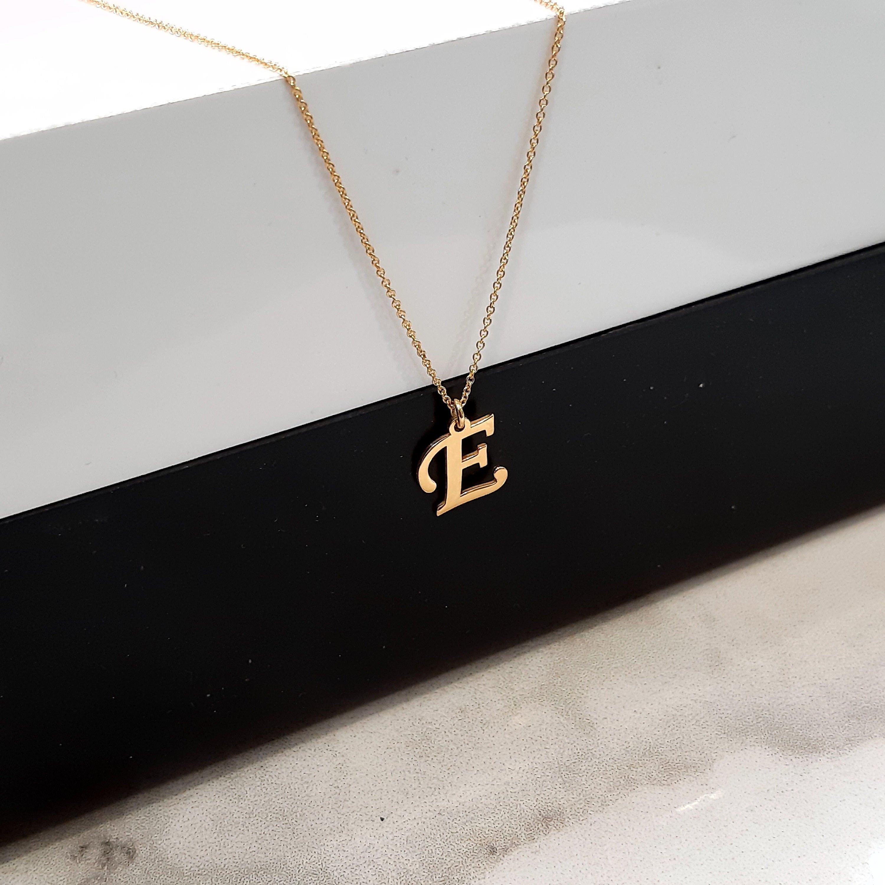 14k Real Gold Initial Necklace, 14k Gold Personalized Letter Necklace