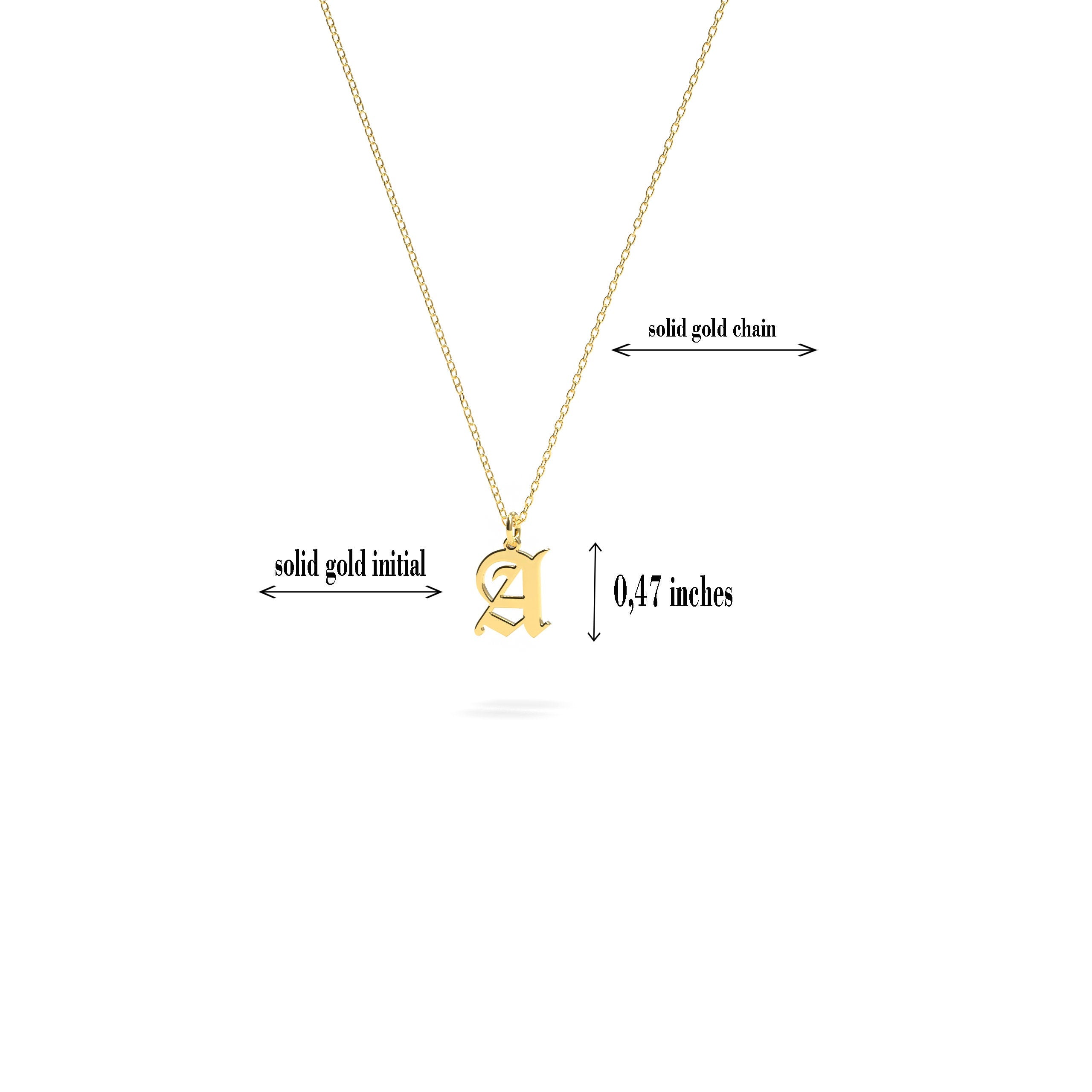14k Gold Initial Necklace, Old English Initial Necklace