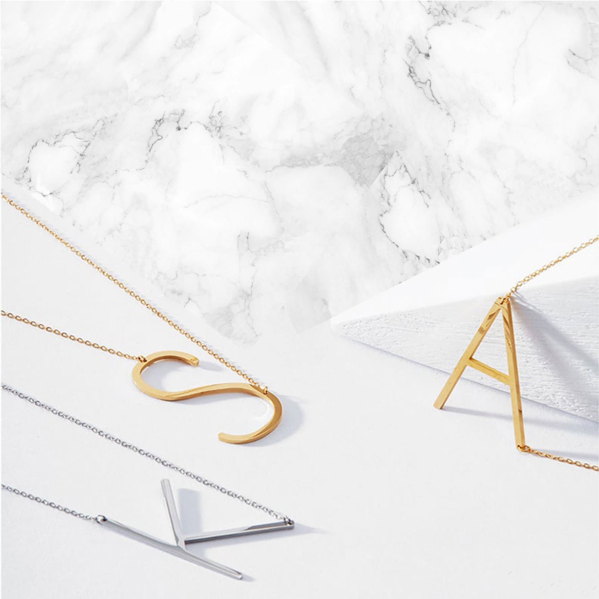 14K Solid Gold Large Sideways initial Necklace