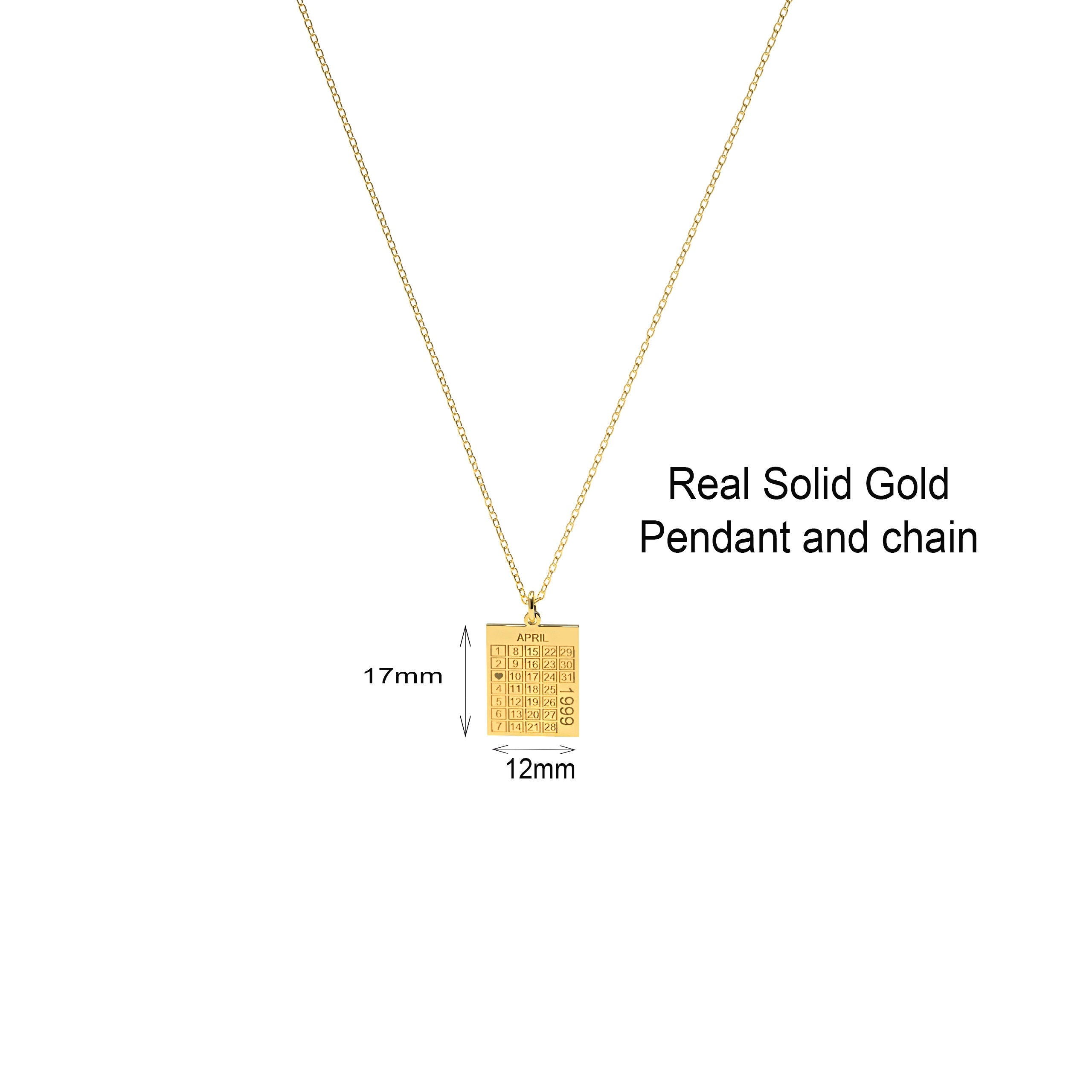 14k solid gold Calendar Custom Necklace