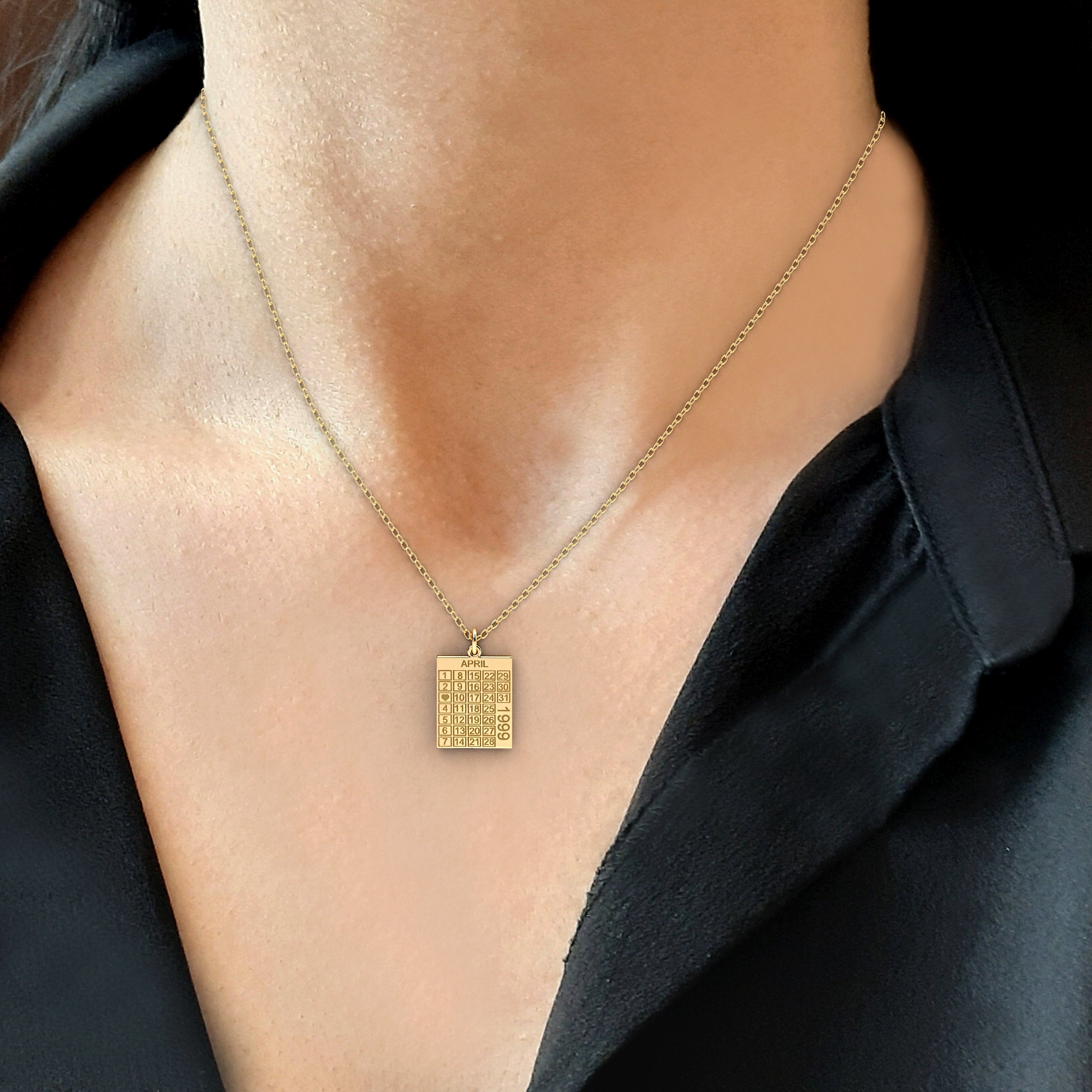 14k solid gold Calendar Custom Necklace