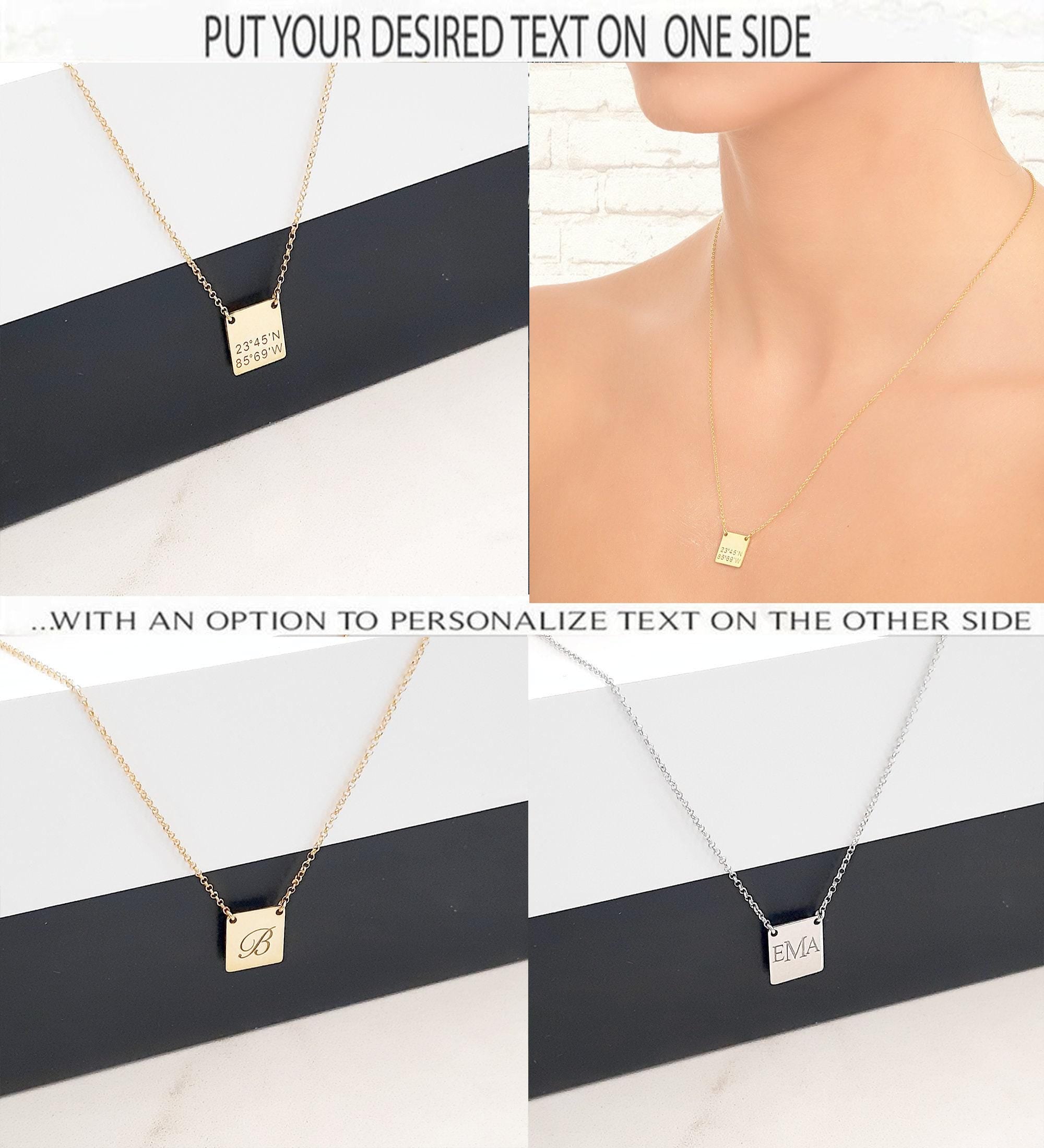 Tiny Initial Rectangle  Tag Necklace
