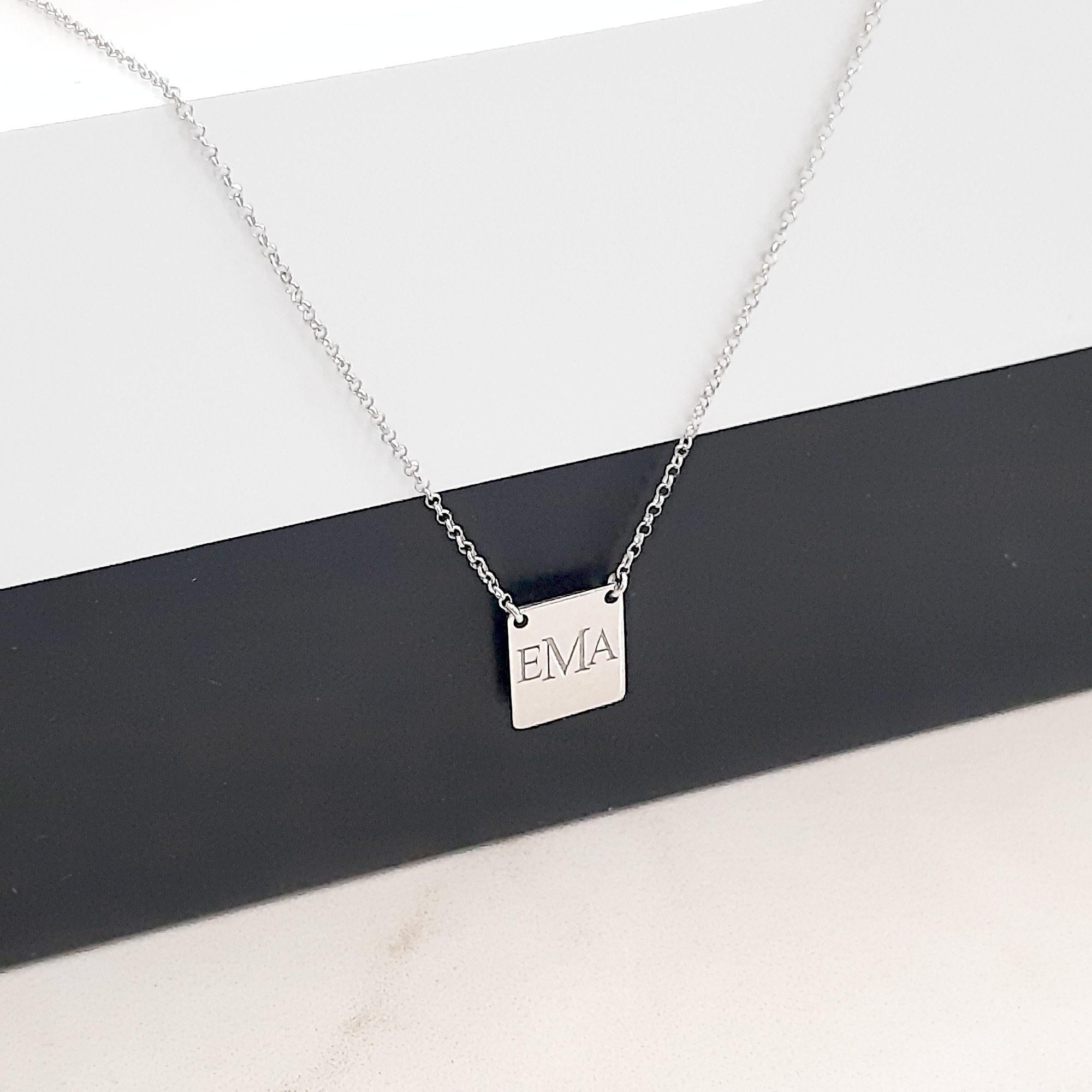 Tiny Initial Tag Necklace Rectangle Tag 14k Gold