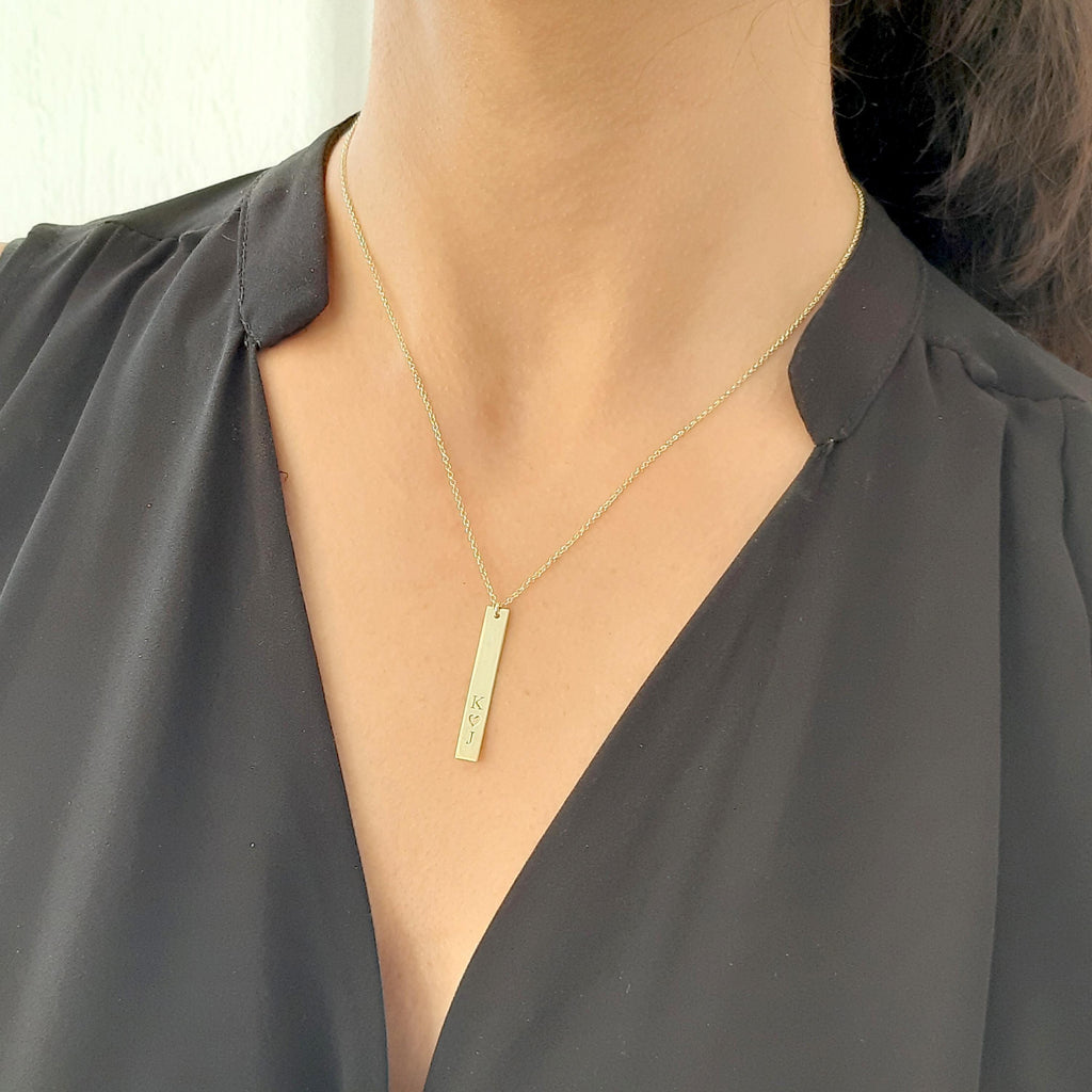 Personalized Solid Gold Vertical Bar Necklace