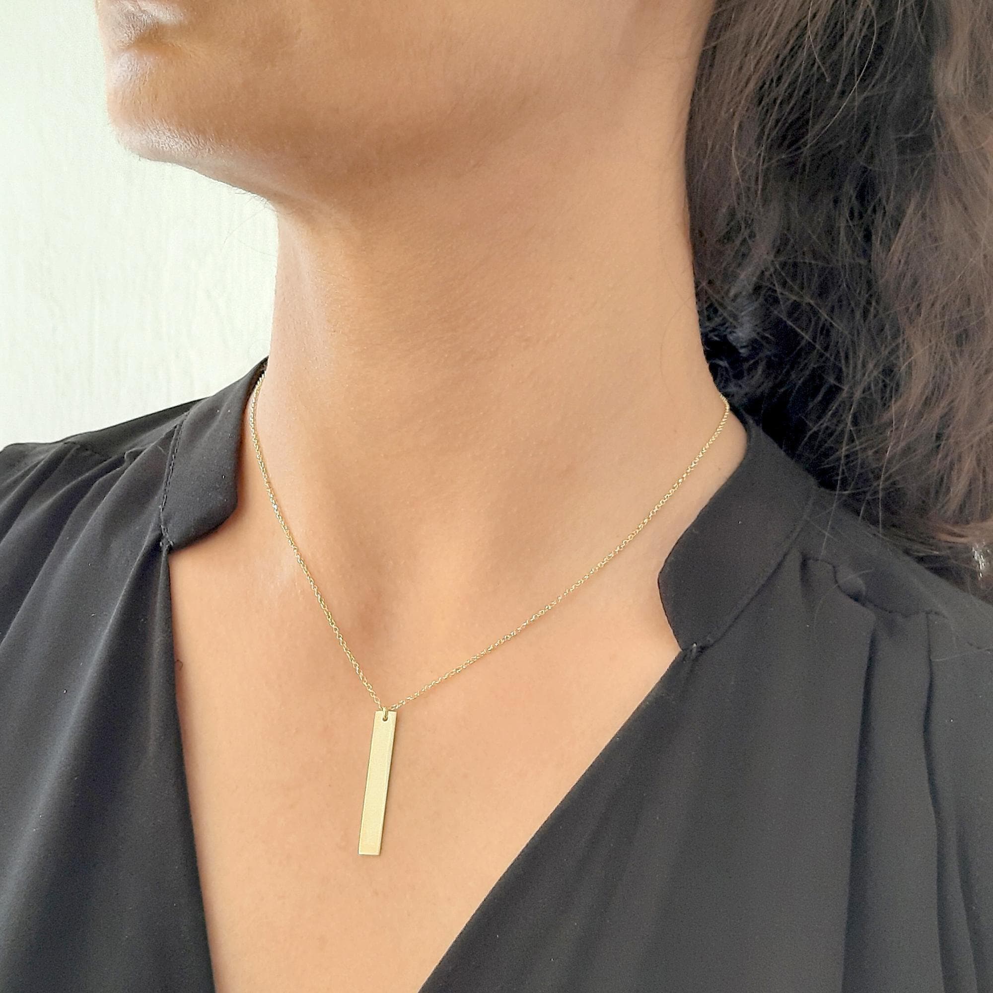 Personalized Solid Gold Vertical Bar Necklace