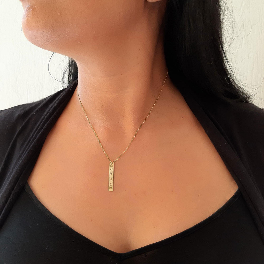 Personalized Solid Gold Vertical Bar Necklace