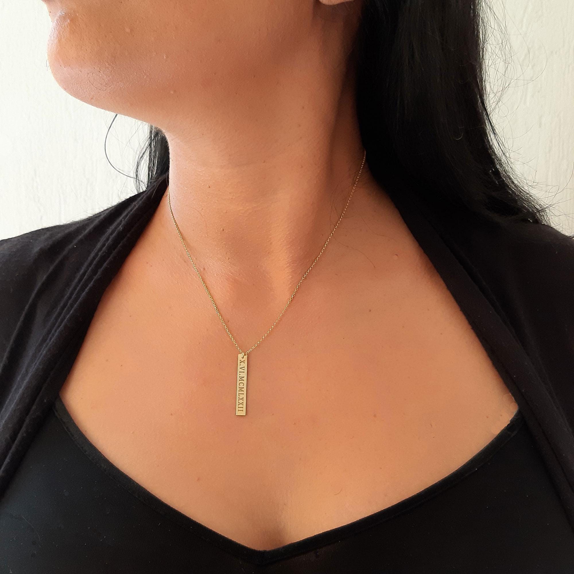 Personalized Solid Gold Vertical Bar Necklace