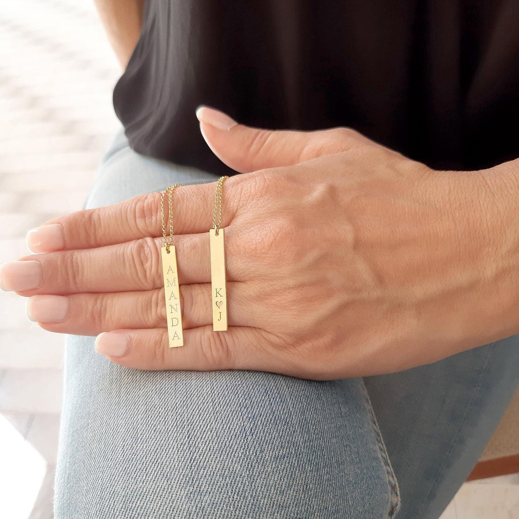 Personalized Solid Gold Vertical Bar Necklace