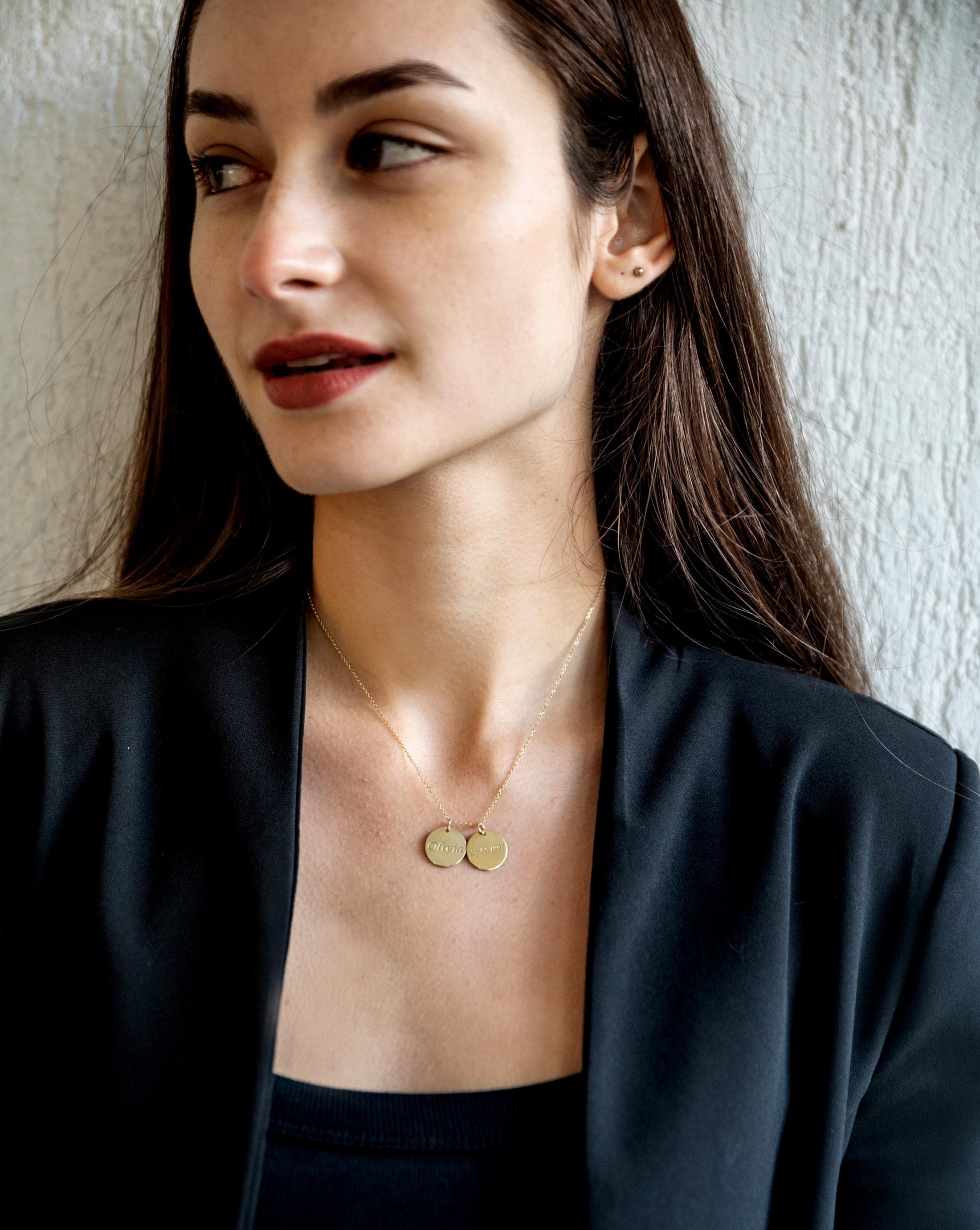 14k Disc Necklace, Gold Circle, Personalized  kids name Necklace