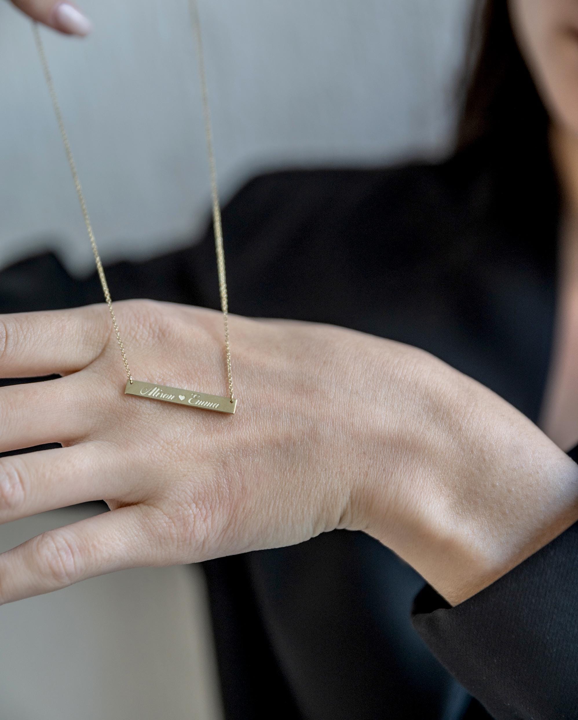 14K Gold Bar Necklace - Custom Personalized