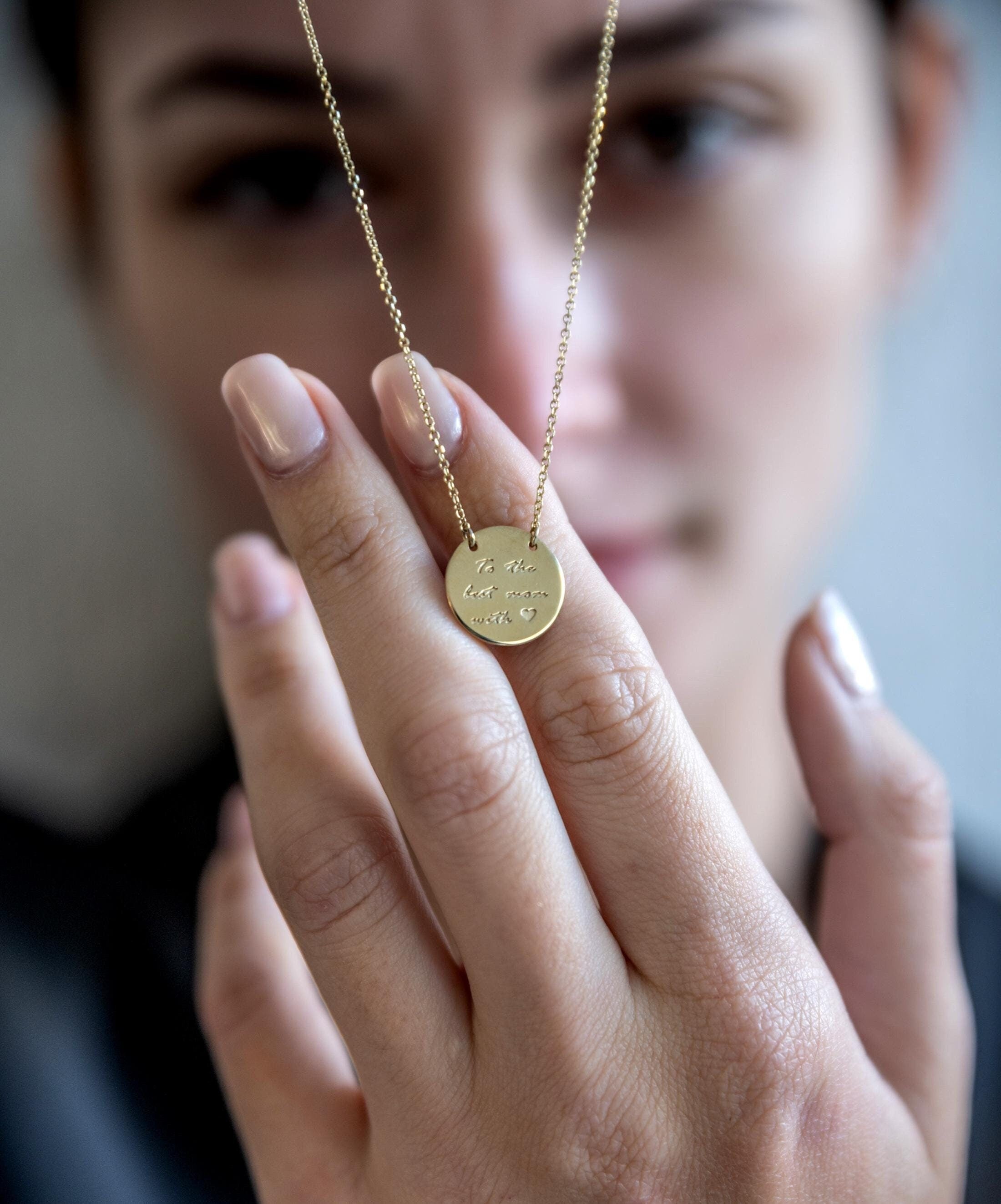 14k gold personalized disc necklace  custom name disc necklace