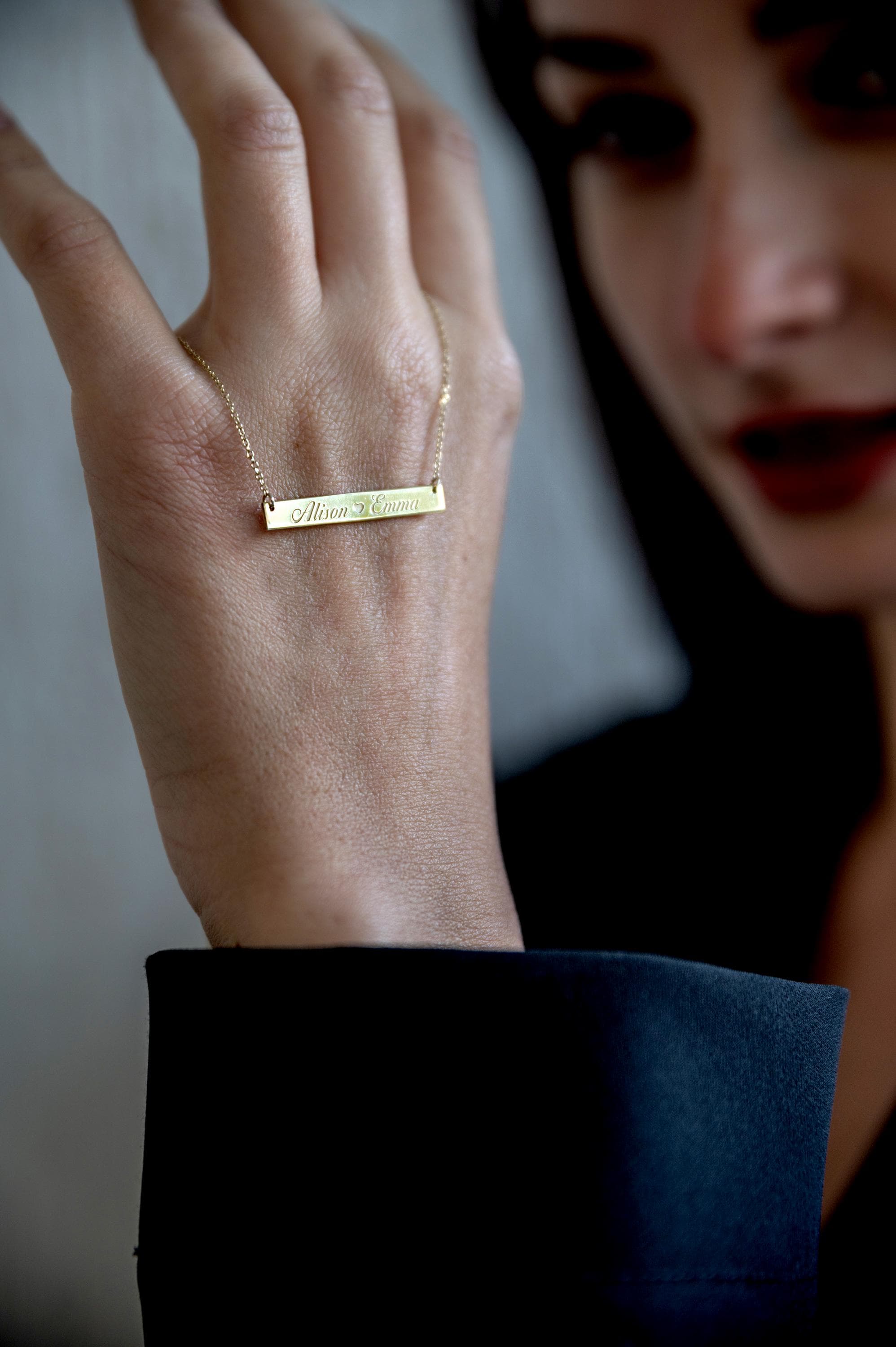 14K Gold Bar Necklace - Custom Personalized