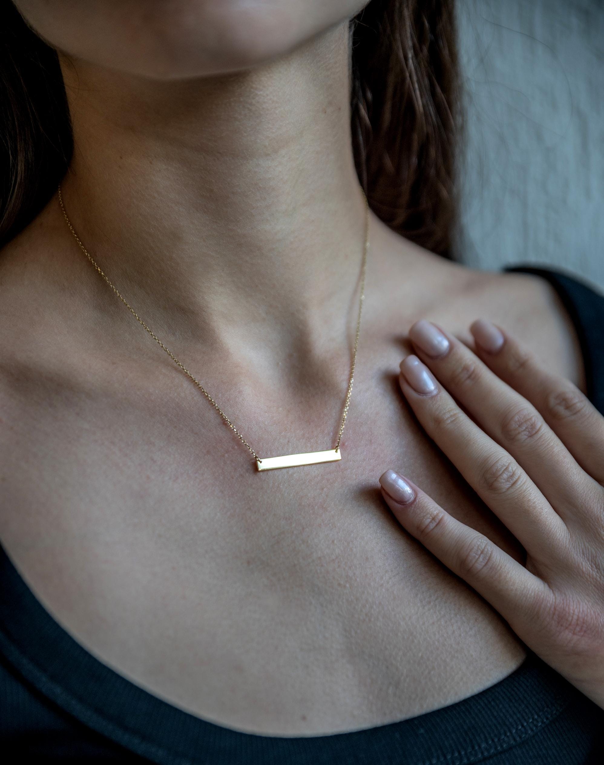 14K Gold Bar Necklace - Custom Personalized