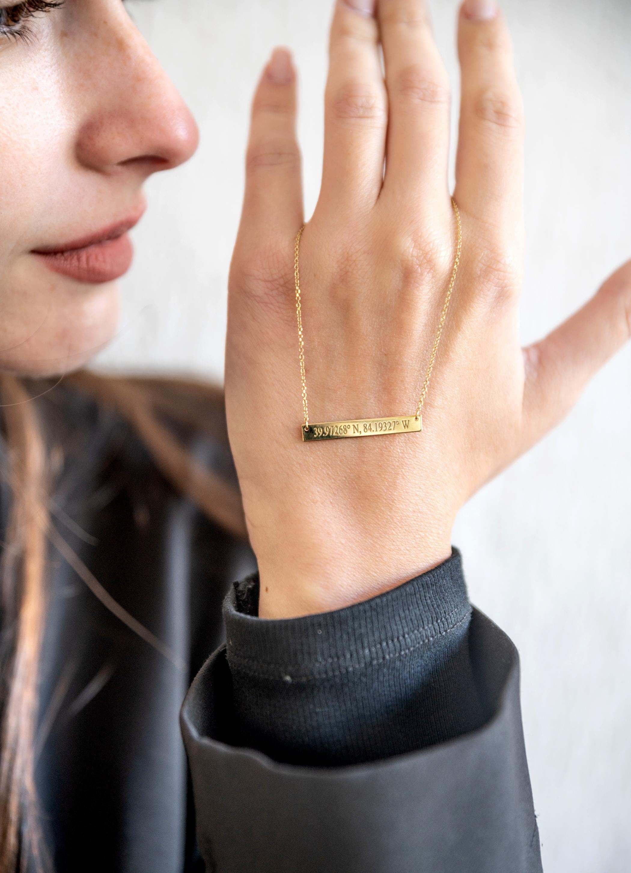 14K Gold Bar Necklace - Custom Personalized