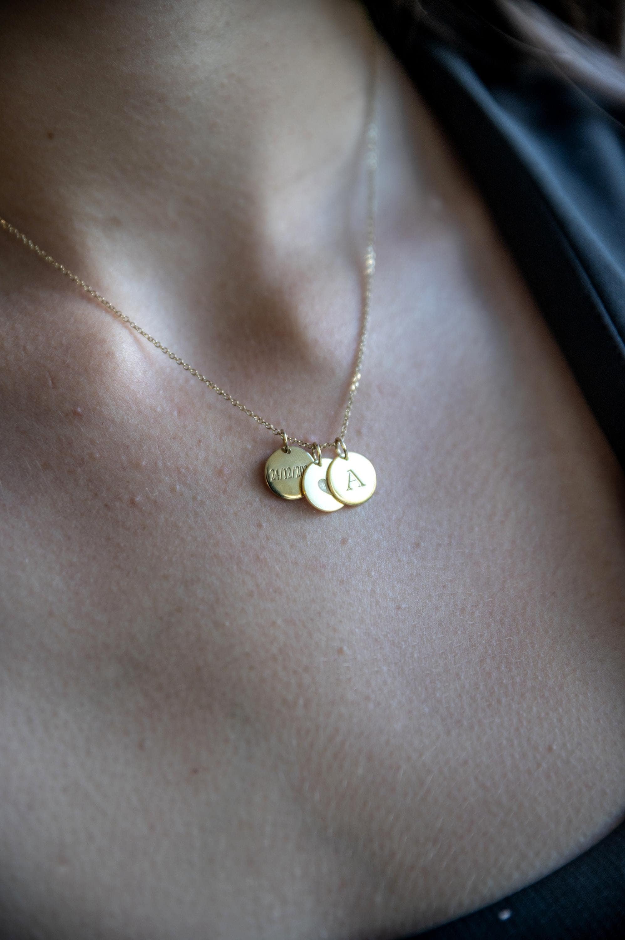 14k solid gold Disc Necklace, Gold Personalized Initial Necklace