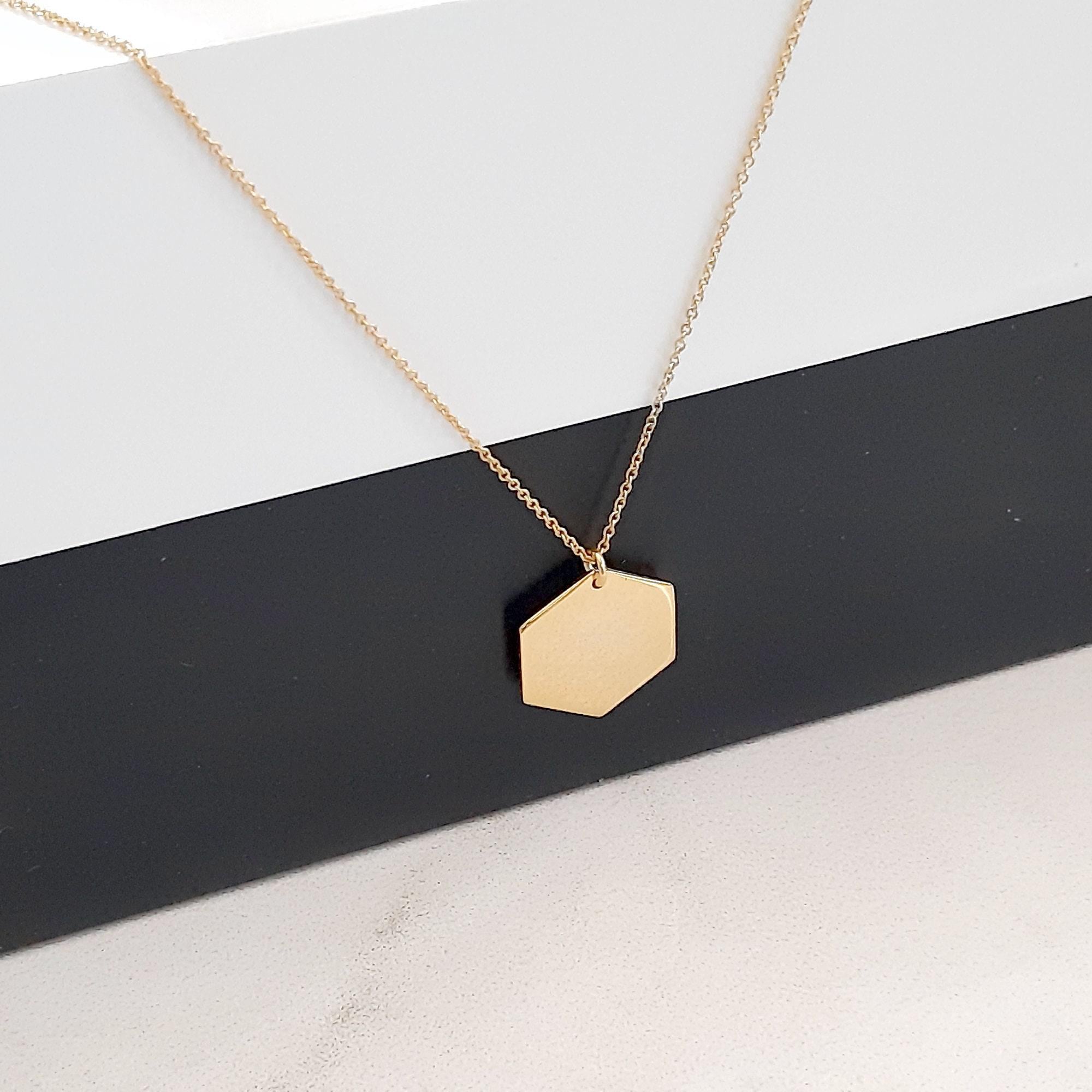 14k solid gold Personalized hexagon Necklace