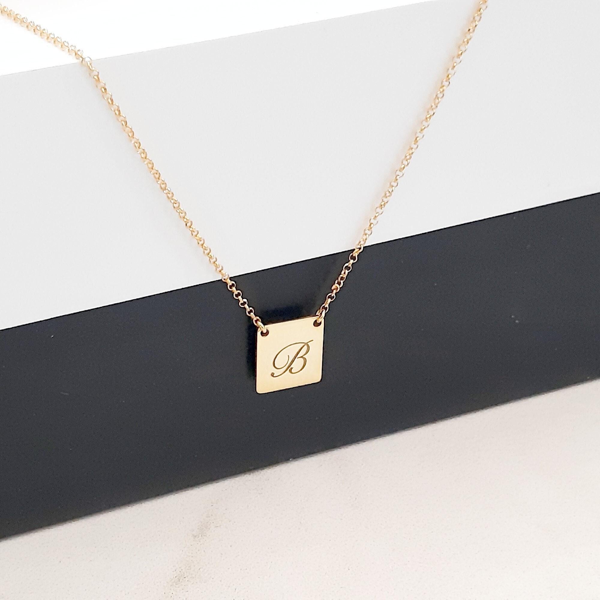 Tiny Initial Rectangle  Tag Necklace