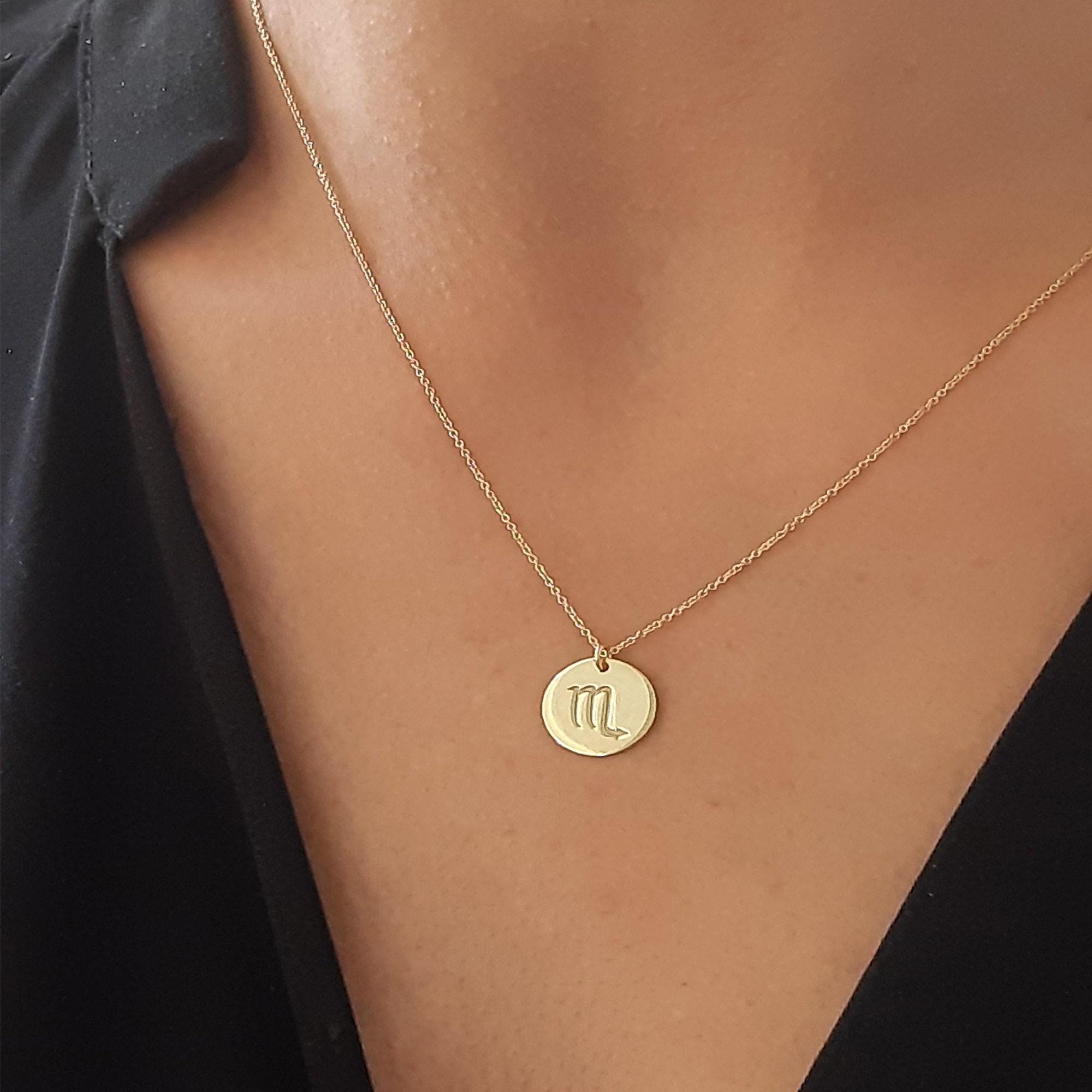 Double-Sided Zodiac Disc Necklace in 14K Solid Gold