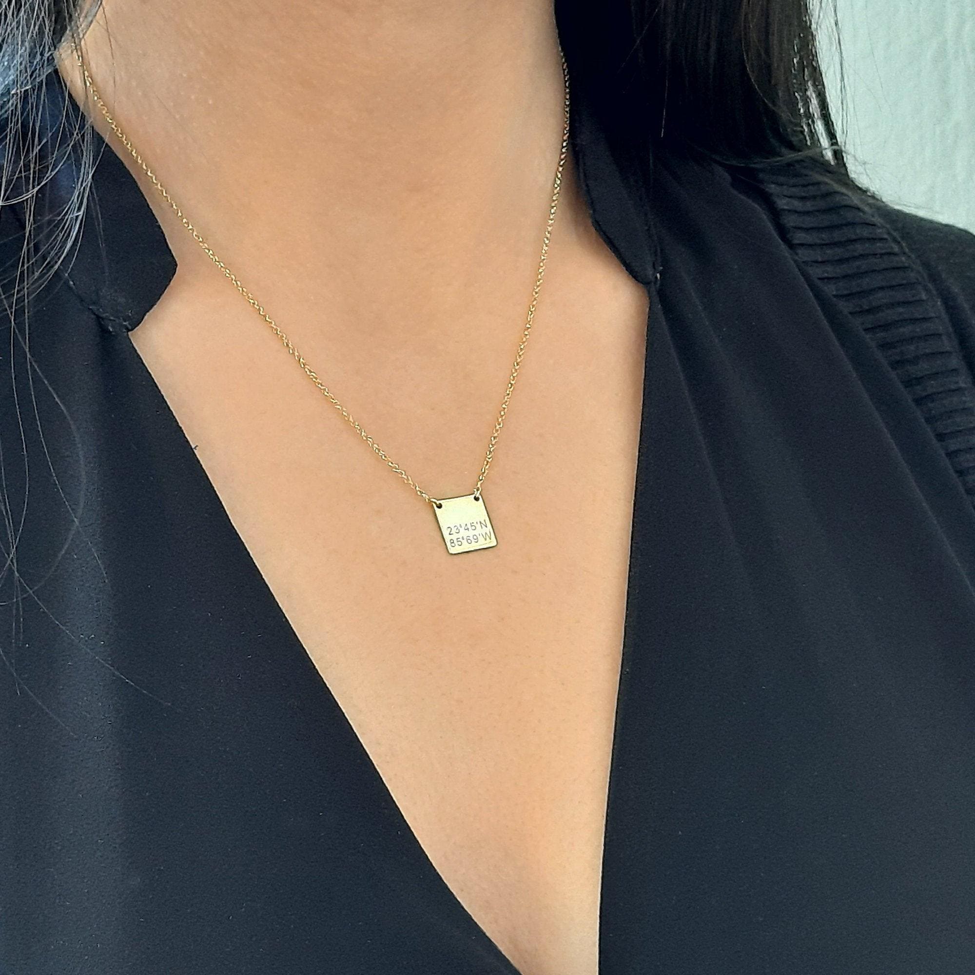 Tiny Initial Rectangle  Tag Necklace