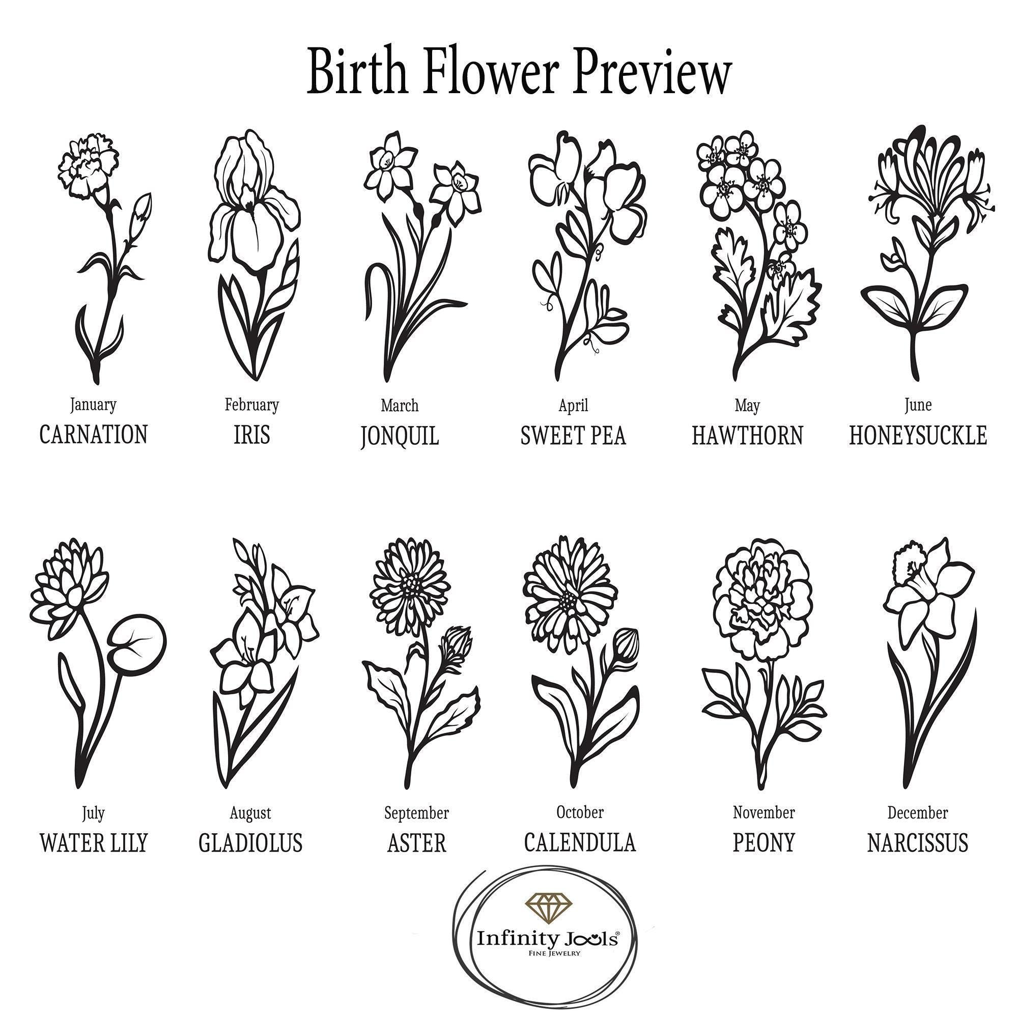 Oval Birth Flower Pendant Necklace